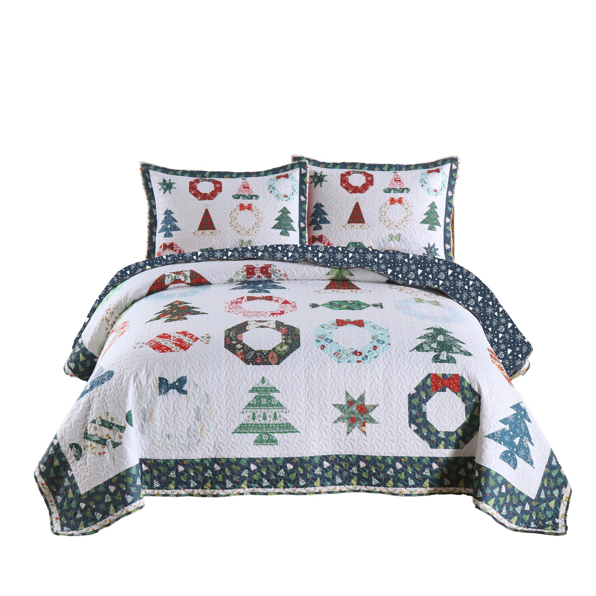 3 Pcs Winter Christmas Quilt Bedspread Set Holiday Bedding Set Candy