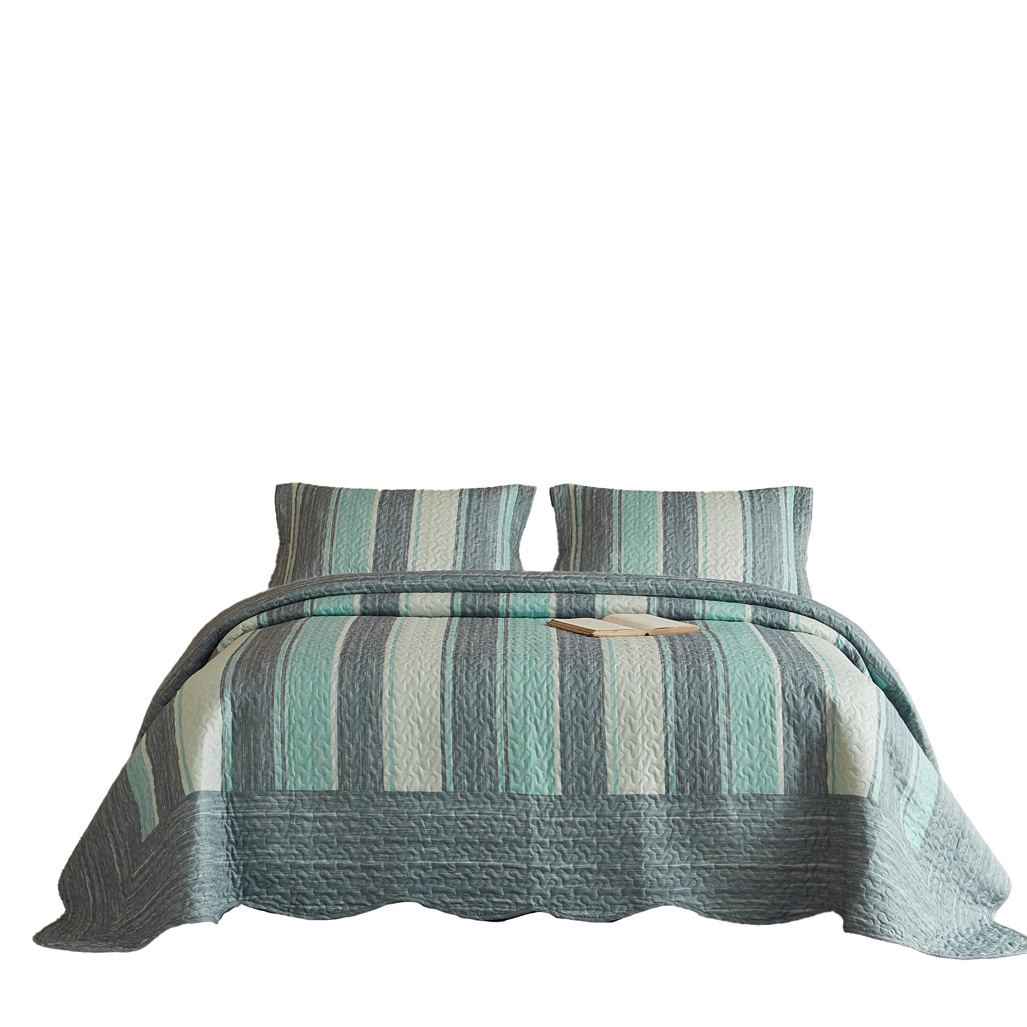 3 Piece Lightweight Polyester Modern Striped Quilt Bedspread Set BY224