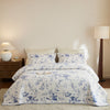 3Pcs 100% Cotton Blue & White Floral Quilt Bedspread Set CP329