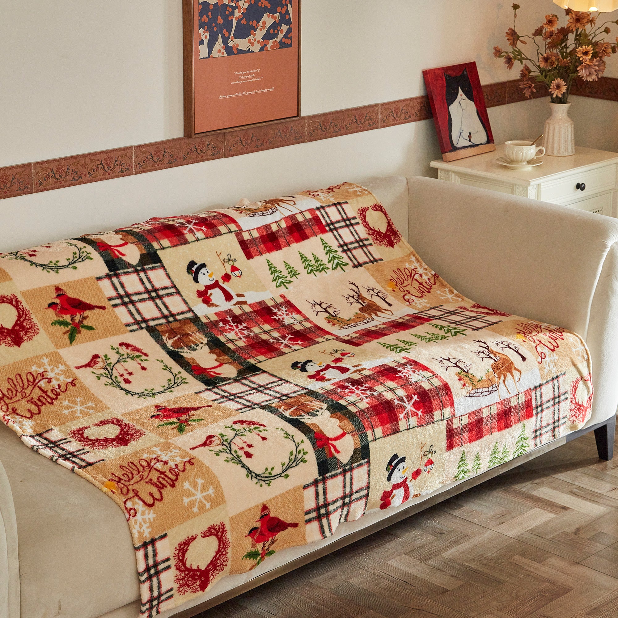 Christmas Throw Blanket 50" x 60" – Soft Flannel Quilt Set Bedspread Throw for Couch, Sofa & Bed