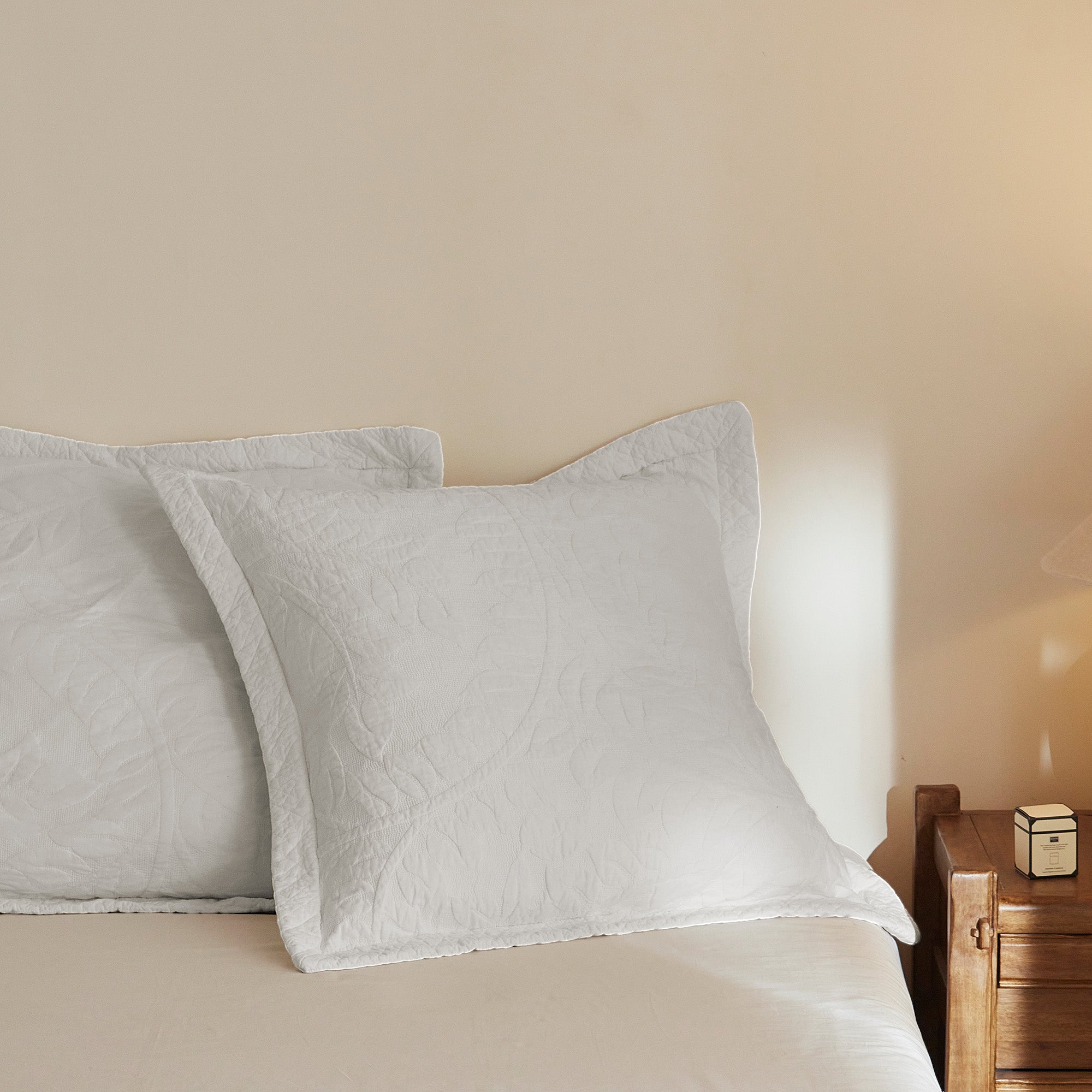 100% Cotton Embroidered Quilted Pillow Shams Set of 2, 26"x26" Euro Size