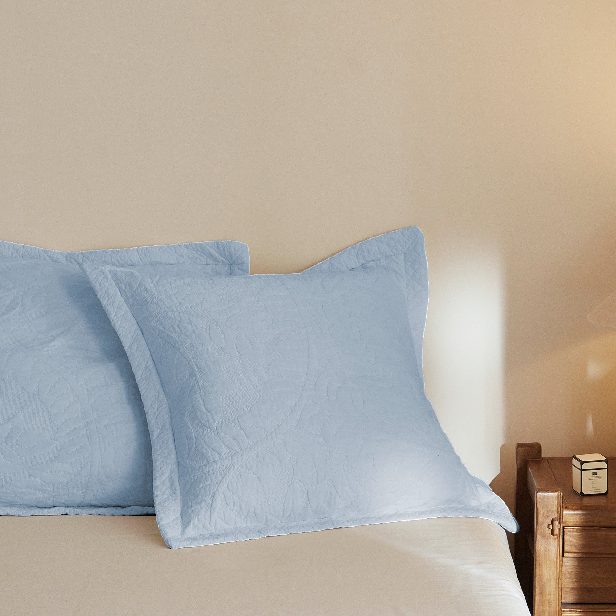100% Cotton Embroidered Quilted Pillow Shams Set of 2, 26"x26" Euro Size