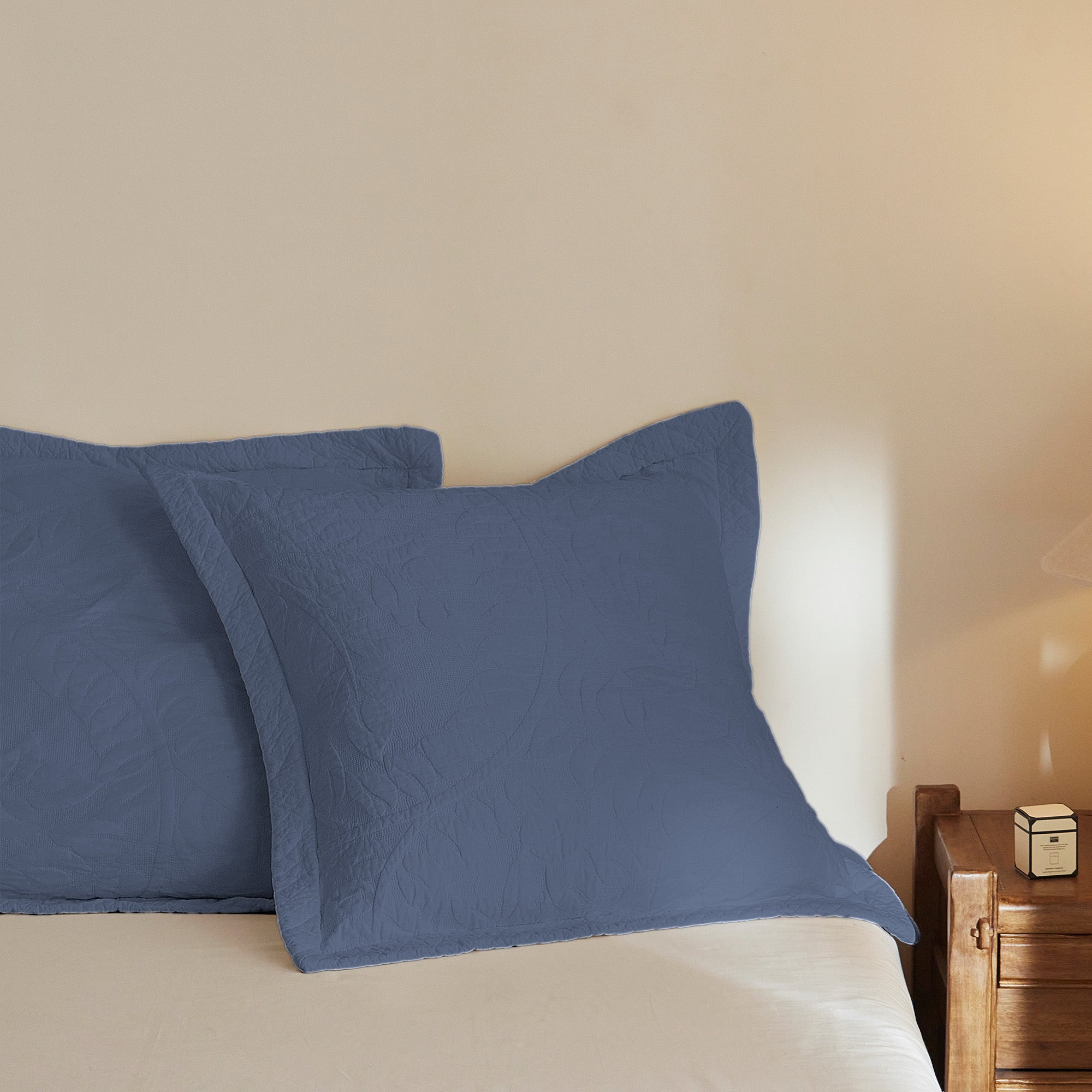 100% Cotton Embroidered Quilted Pillow Shams Set of 2, 26"x26" Euro Size