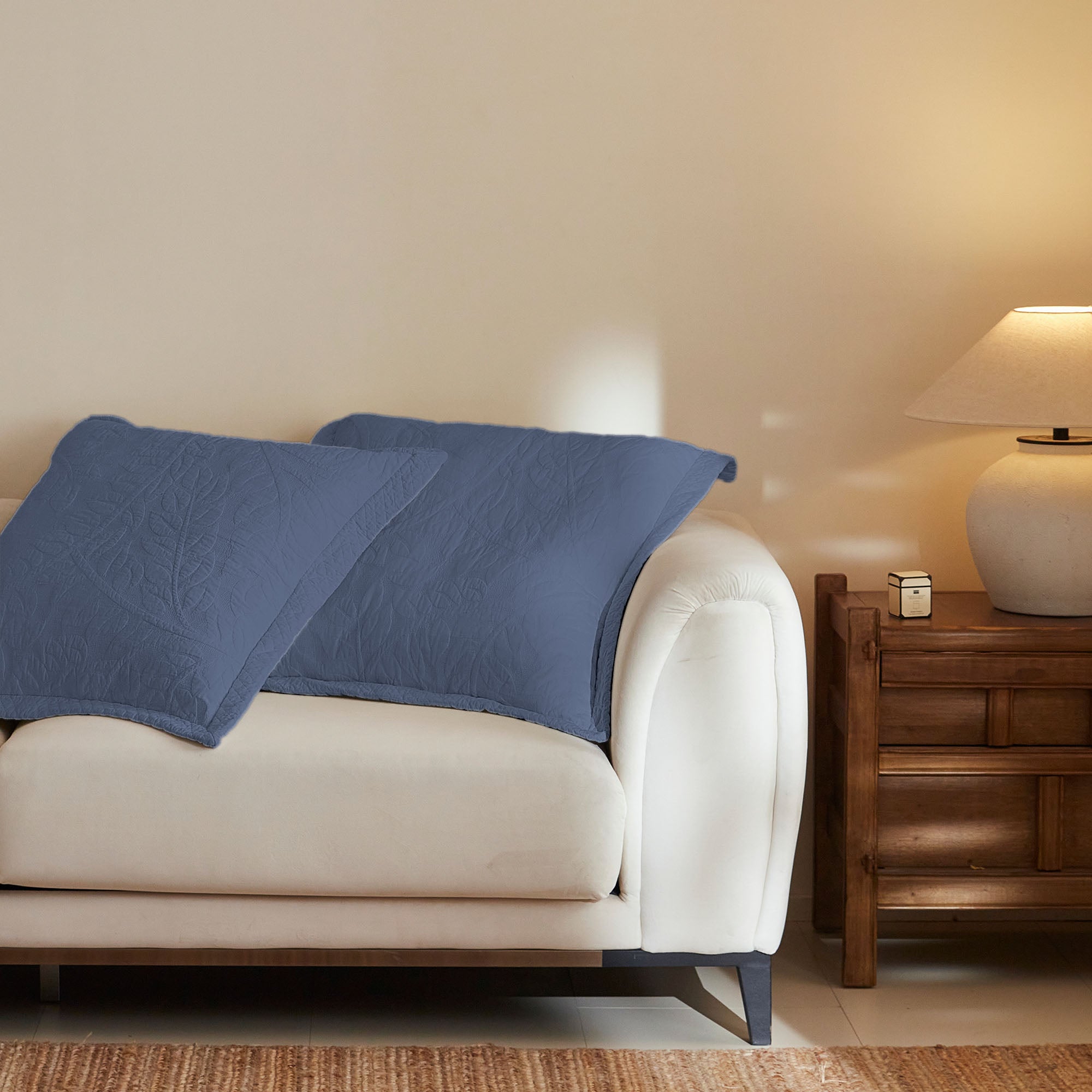 100% Cotton Embroidered Quilted Pillow Shams Set of 2, 26"x26" Euro Size