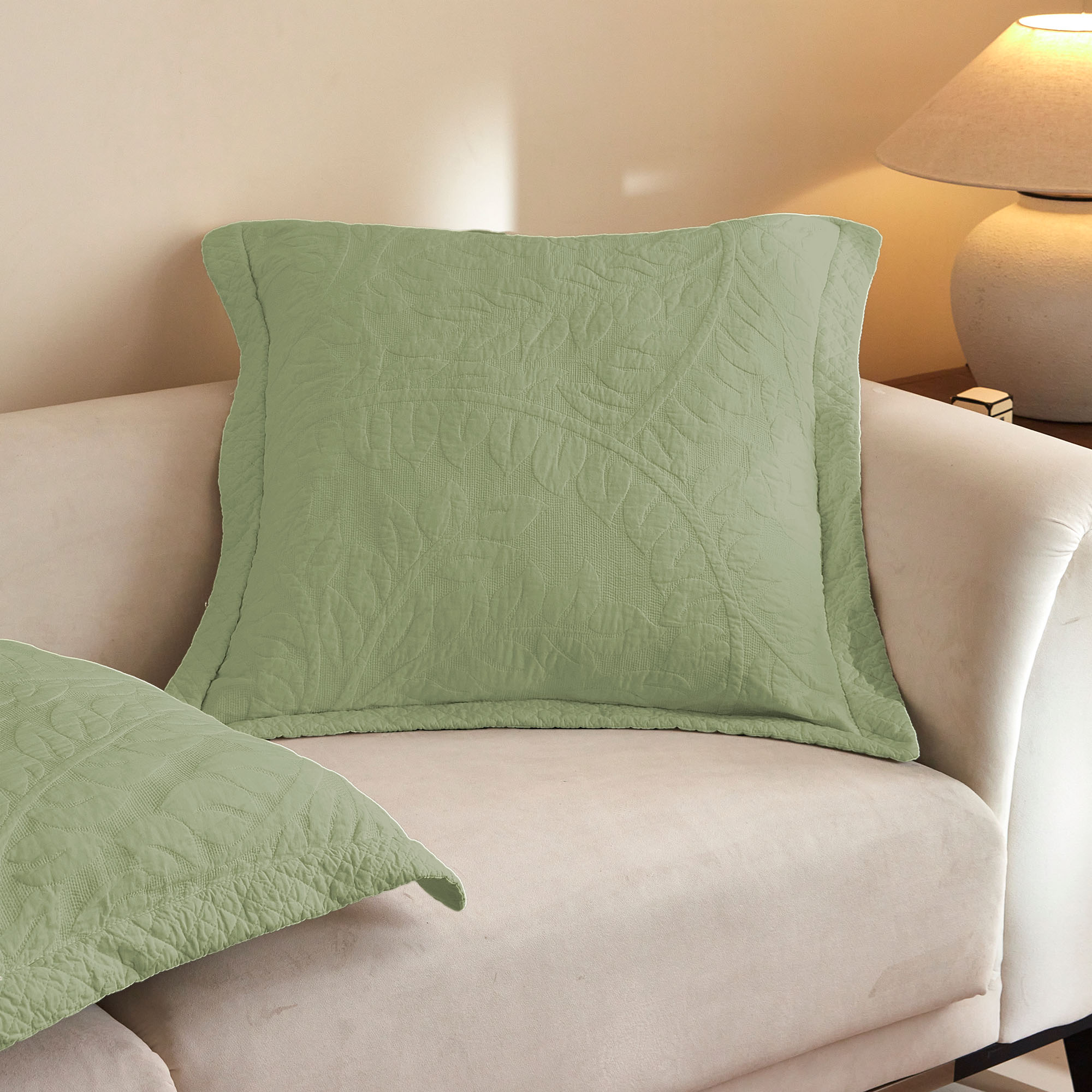 100% Cotton Embroidered Quilted Pillow Shams Set of 2, 26"x26" Euro Size