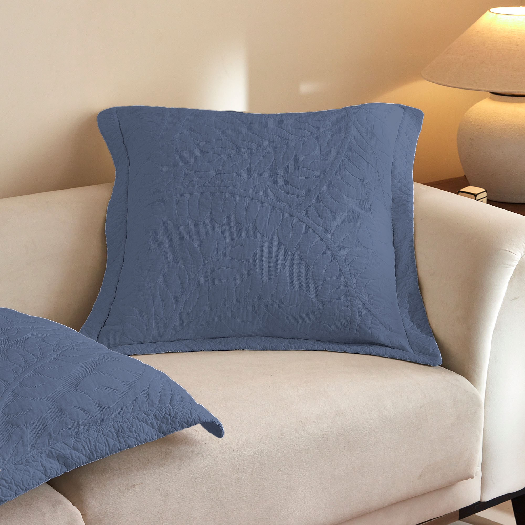 100% Cotton Embroidered Quilted Pillow Shams Set of 2, 26"x26" Euro Size