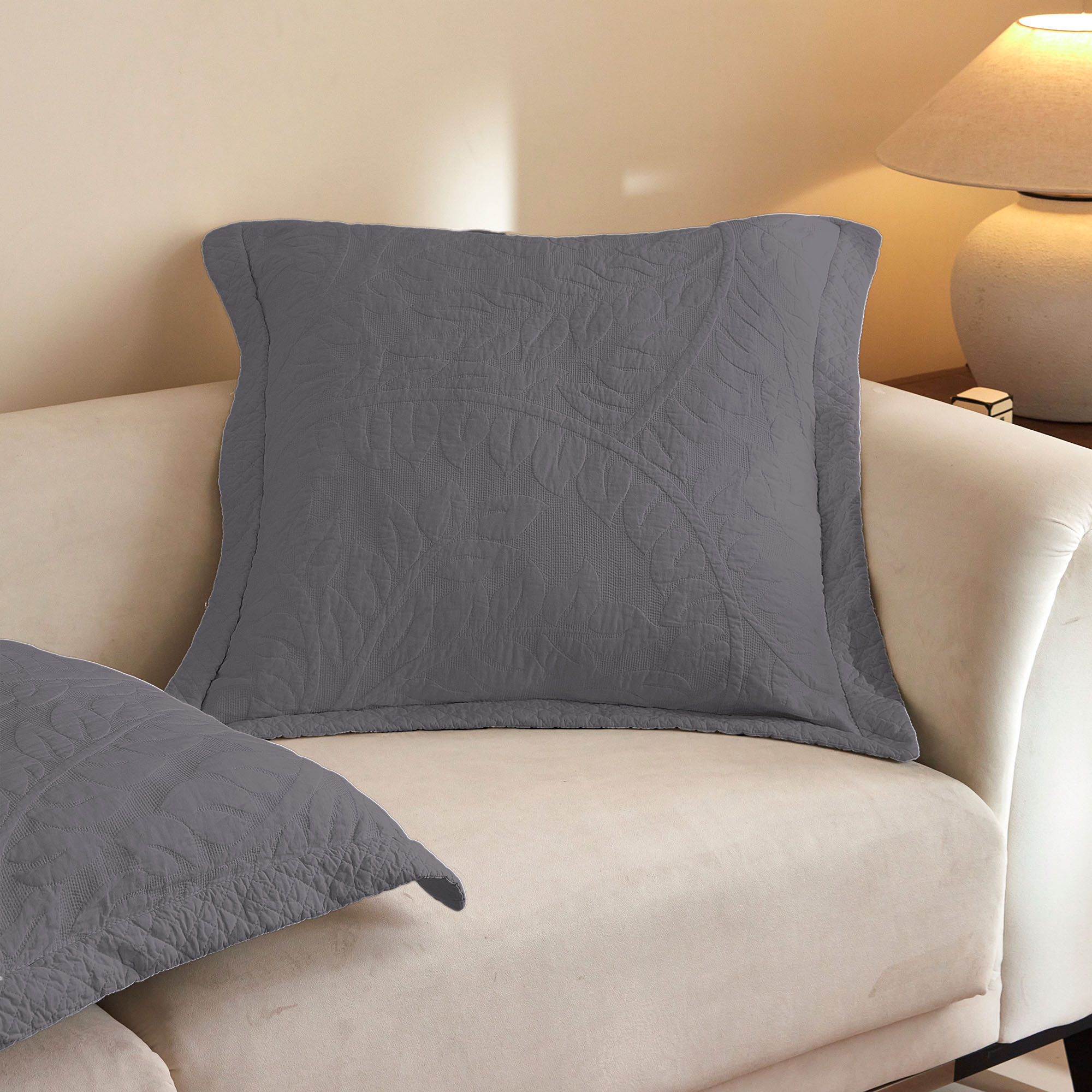 100% Cotton Embroidered Quilted Pillow Shams Set of 2, 26"x26" Euro Size