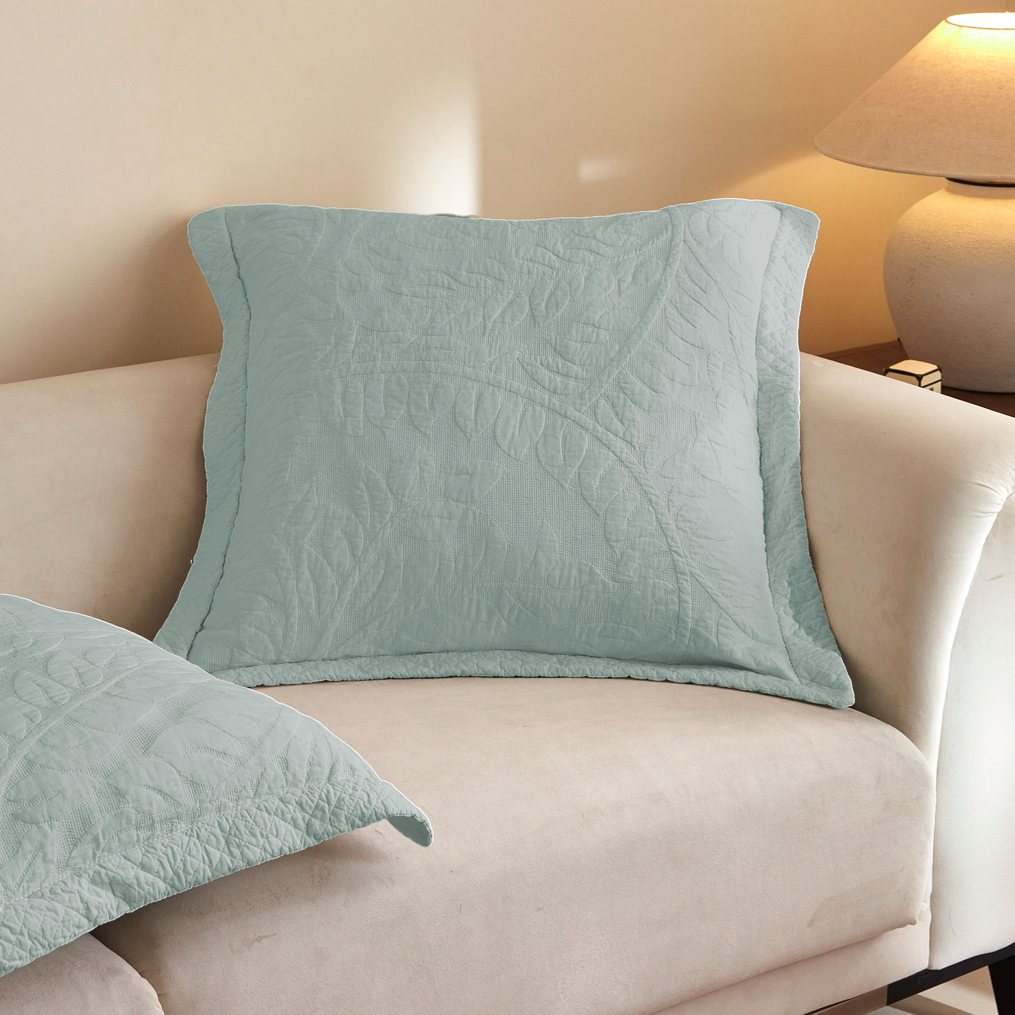 100% Cotton Embroidered Quilted Pillow Shams Set of 2, 26"x26" Euro Size