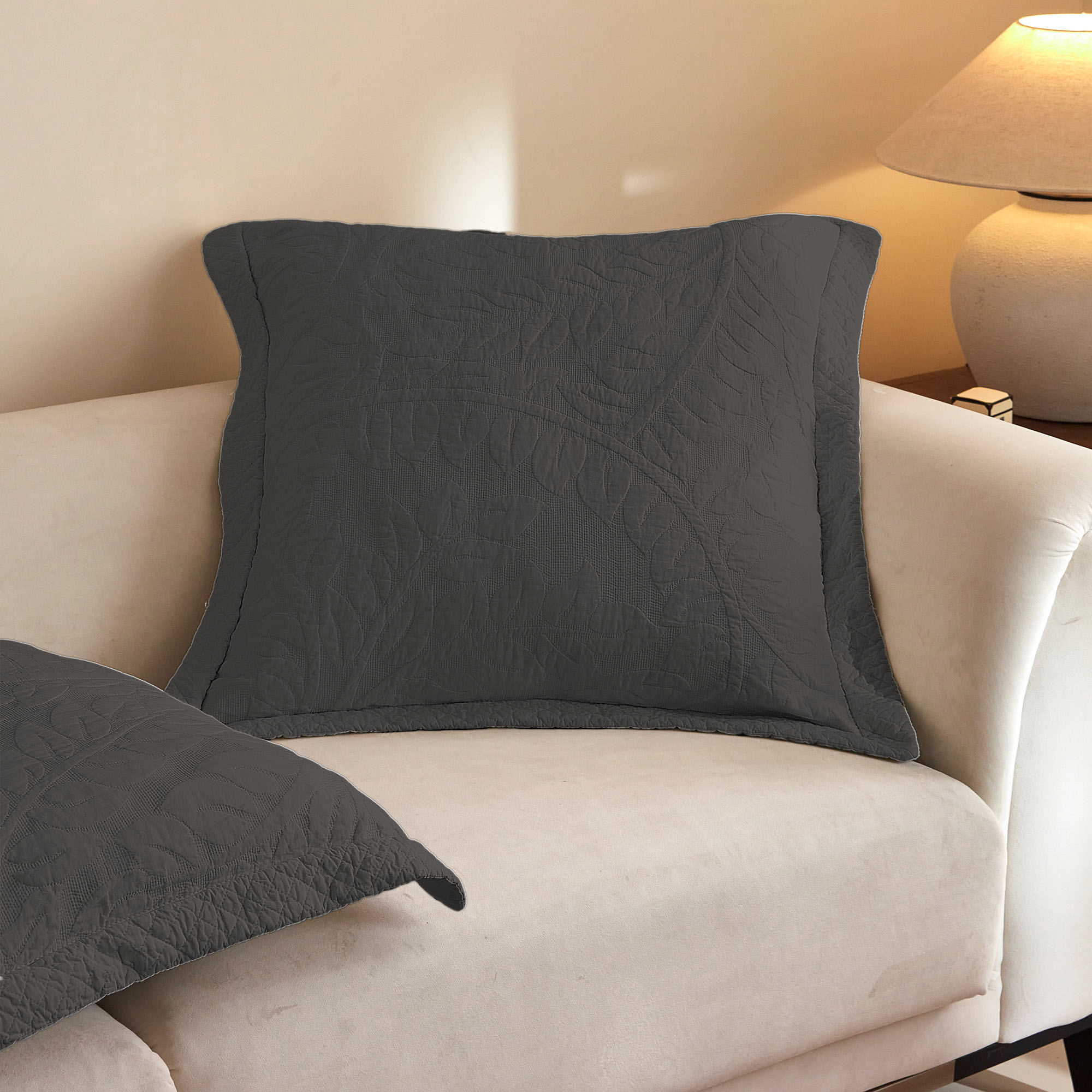 100% Cotton Embroidered Quilted Pillow Shams Set of 2, 26"x26" Euro Size