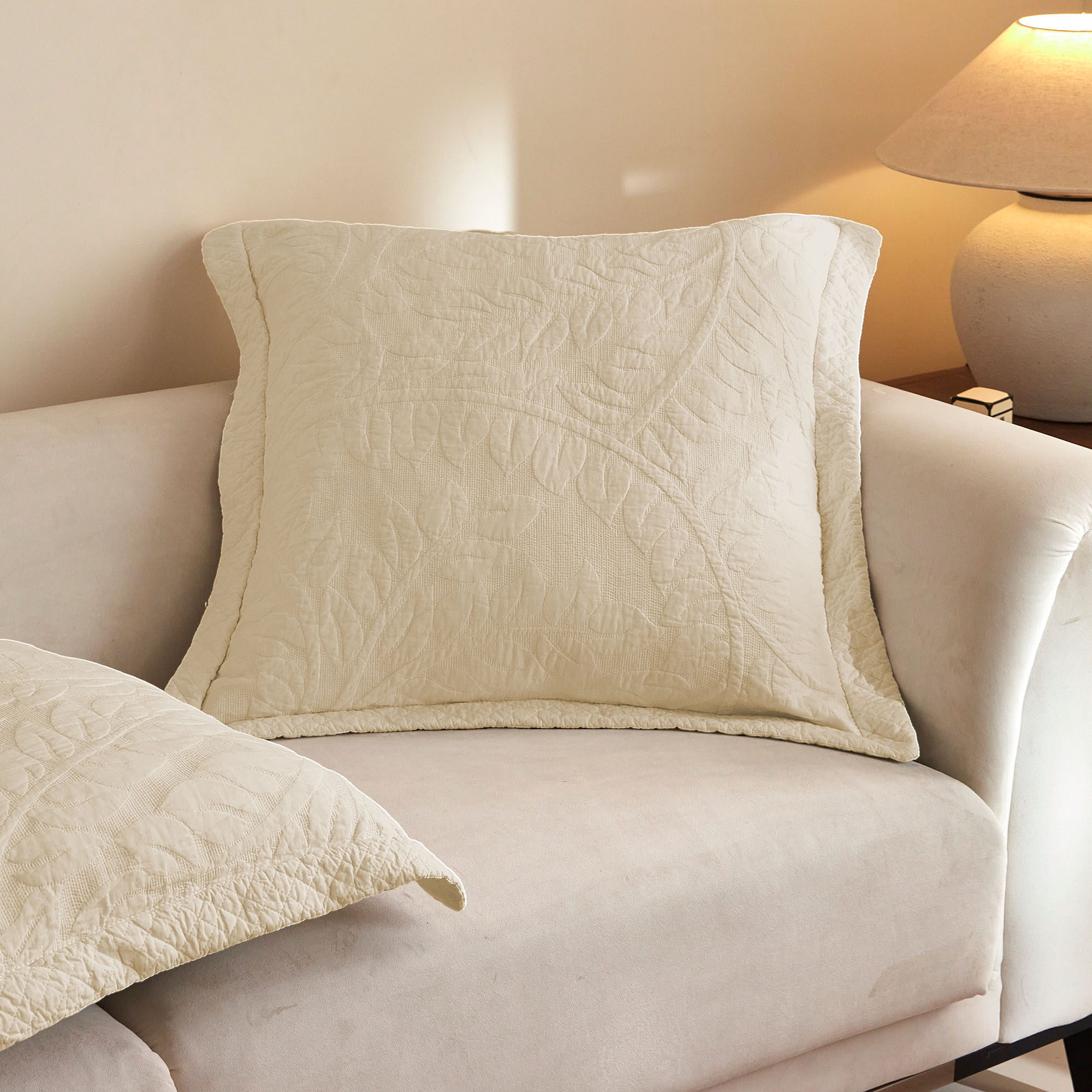 100% Cotton Embroidered Quilted Pillow Shams Set of 2, 26"x26" Euro Size