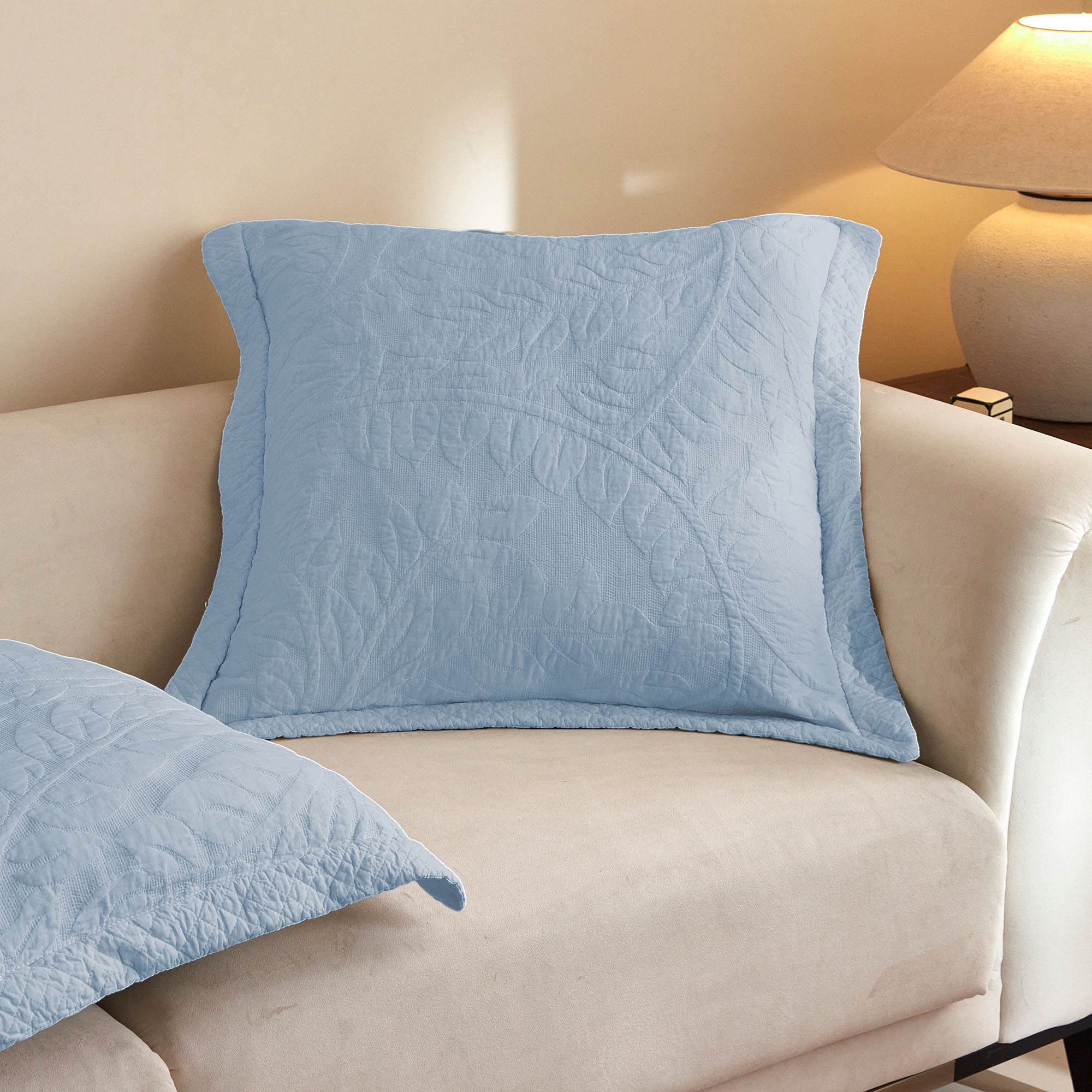 100% Cotton Embroidered Quilted Pillow Shams Set of 2, 26"x26" Euro Size