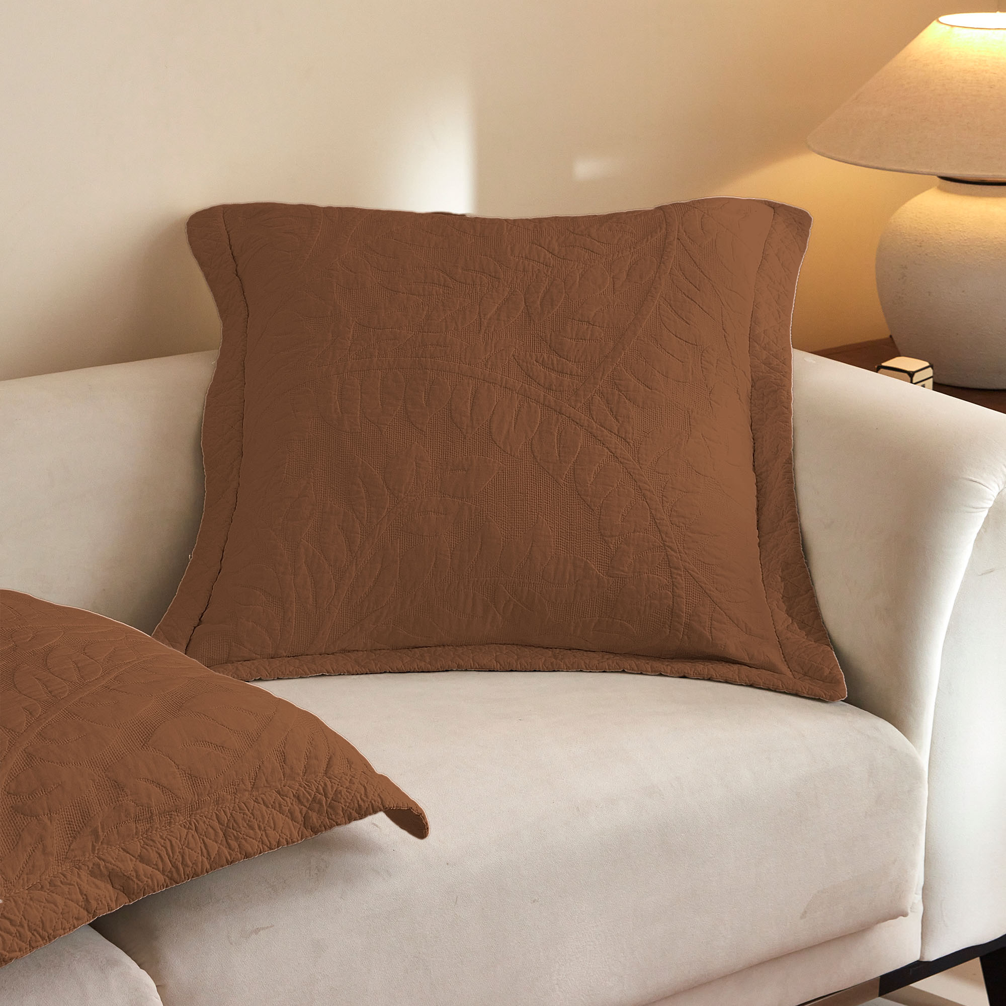 100% Cotton Embroidered Quilted Pillow Shams Set of 2, 26"x26" Euro Size