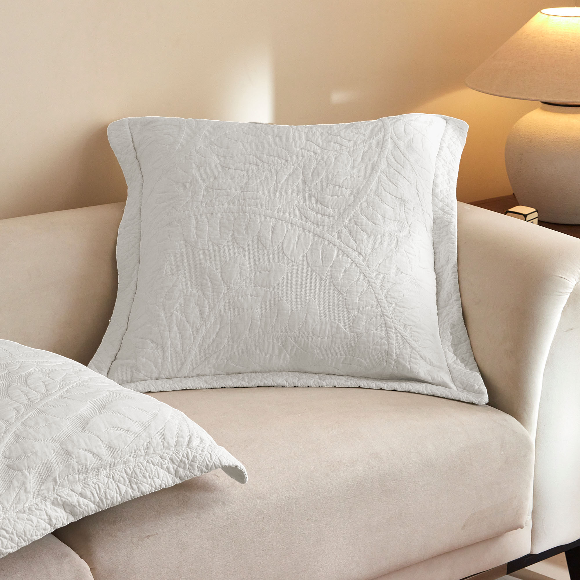 100% Cotton Embroidered Quilted Pillow Shams Set of 2, 26"x26" Euro Size