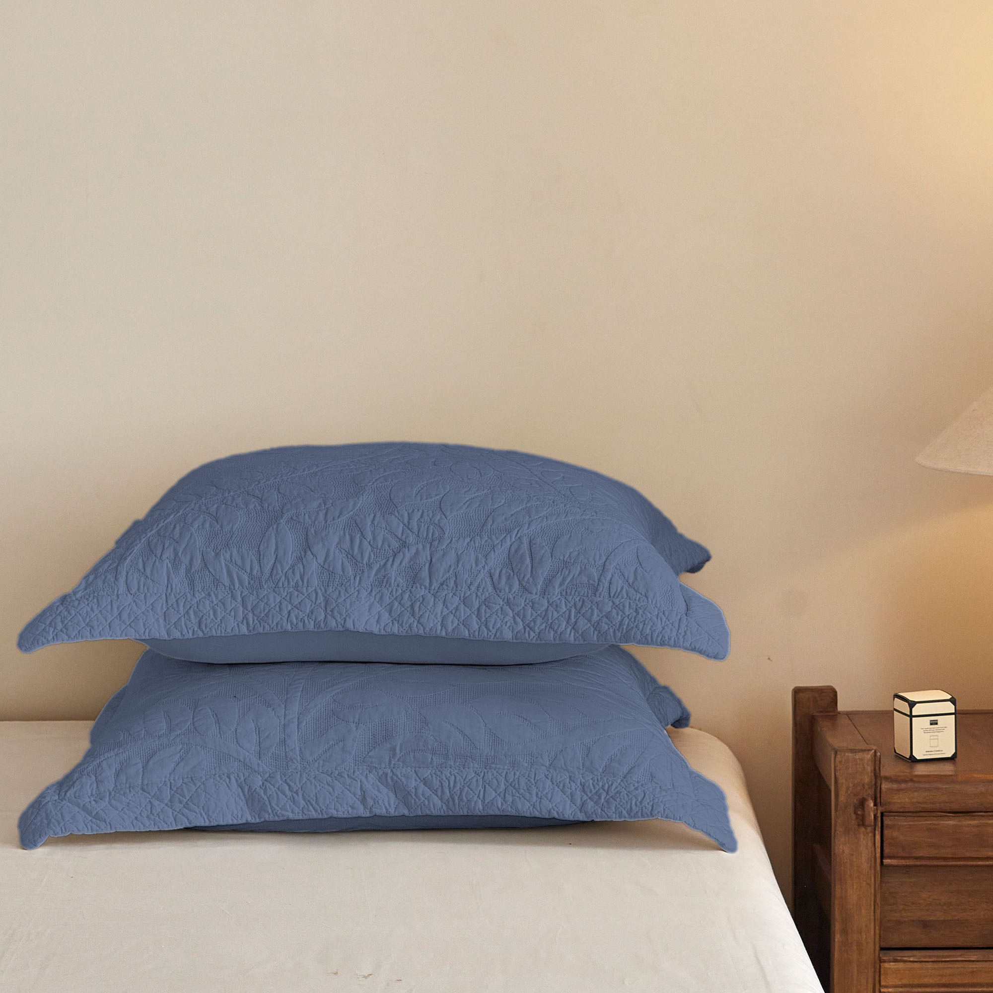 100% Cotton Embroidered Quilted Pillow Shams Set of 2, 26"x26" Euro Size