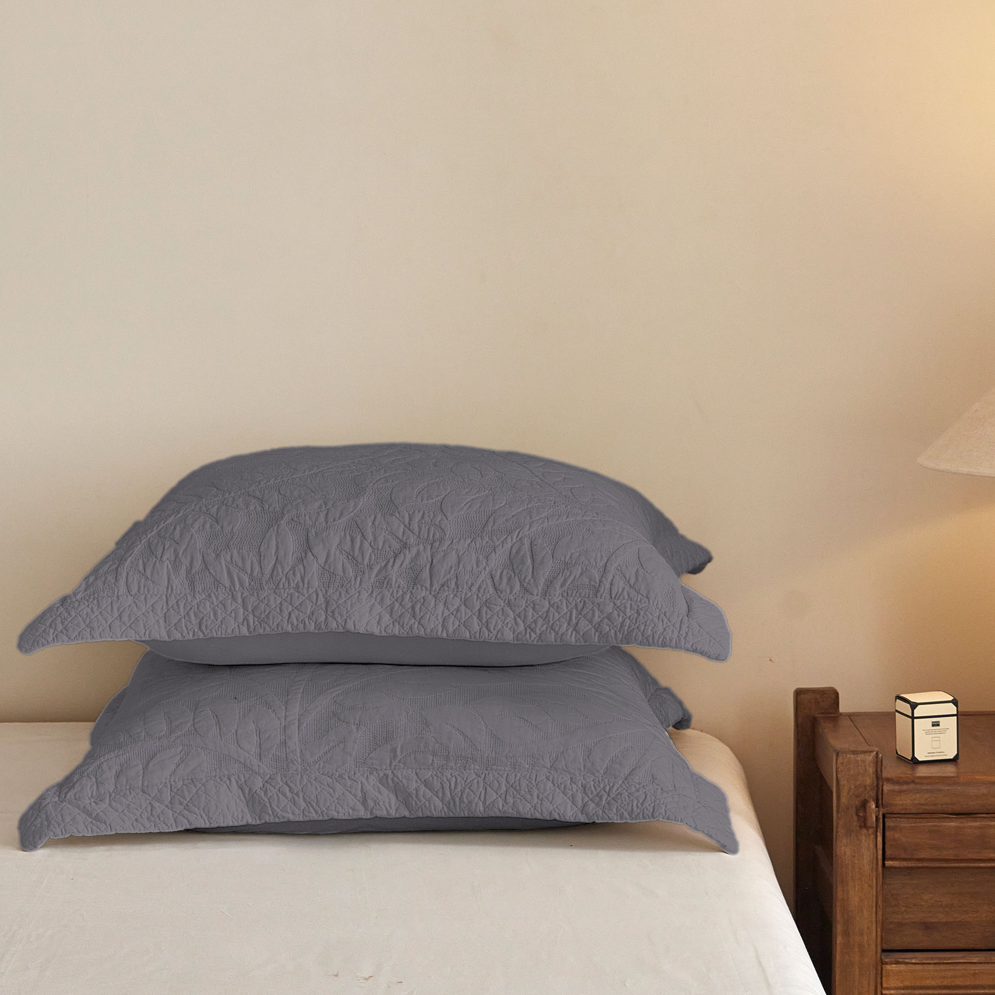 100% Cotton Embroidered Quilted Pillow Shams Set of 2, 26"x26" Euro Size