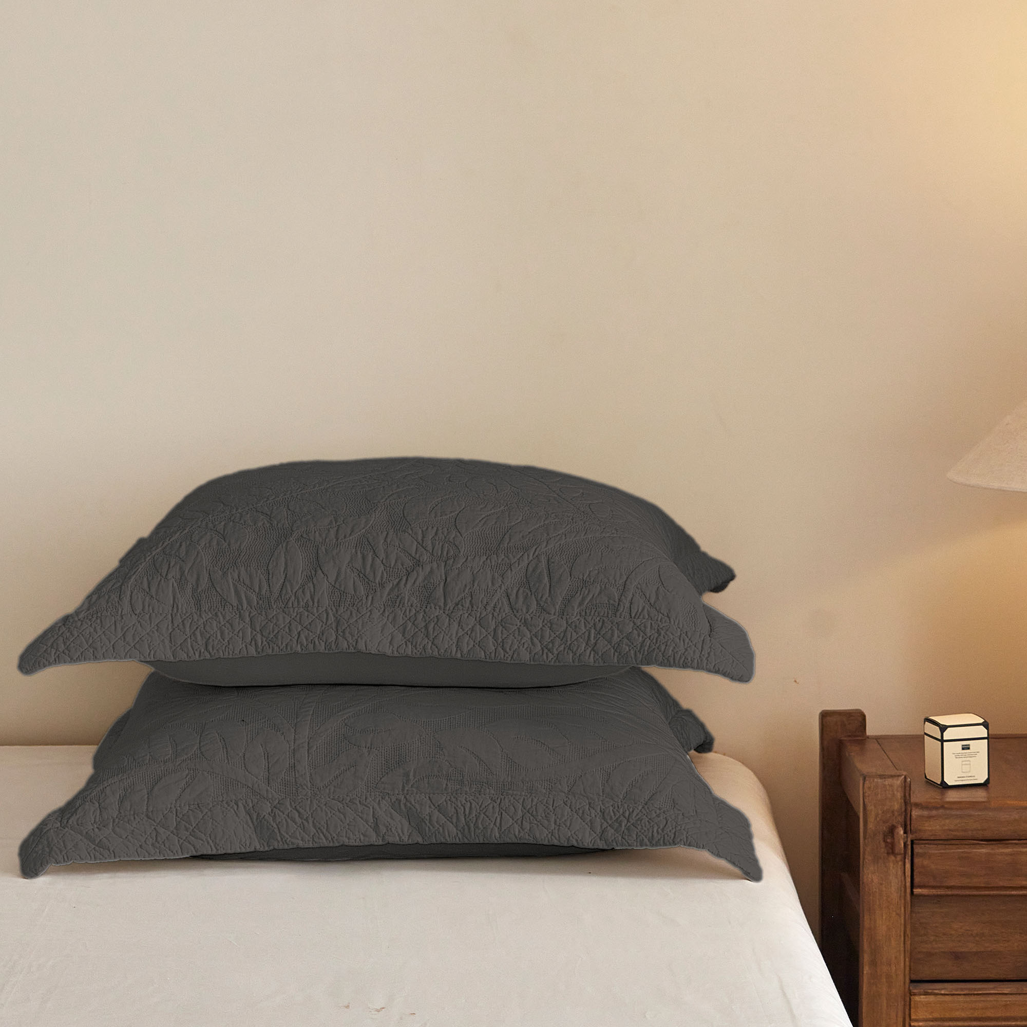 100% Cotton Embroidered Quilted Pillow Shams Set of 2, 26"x26" Euro Size