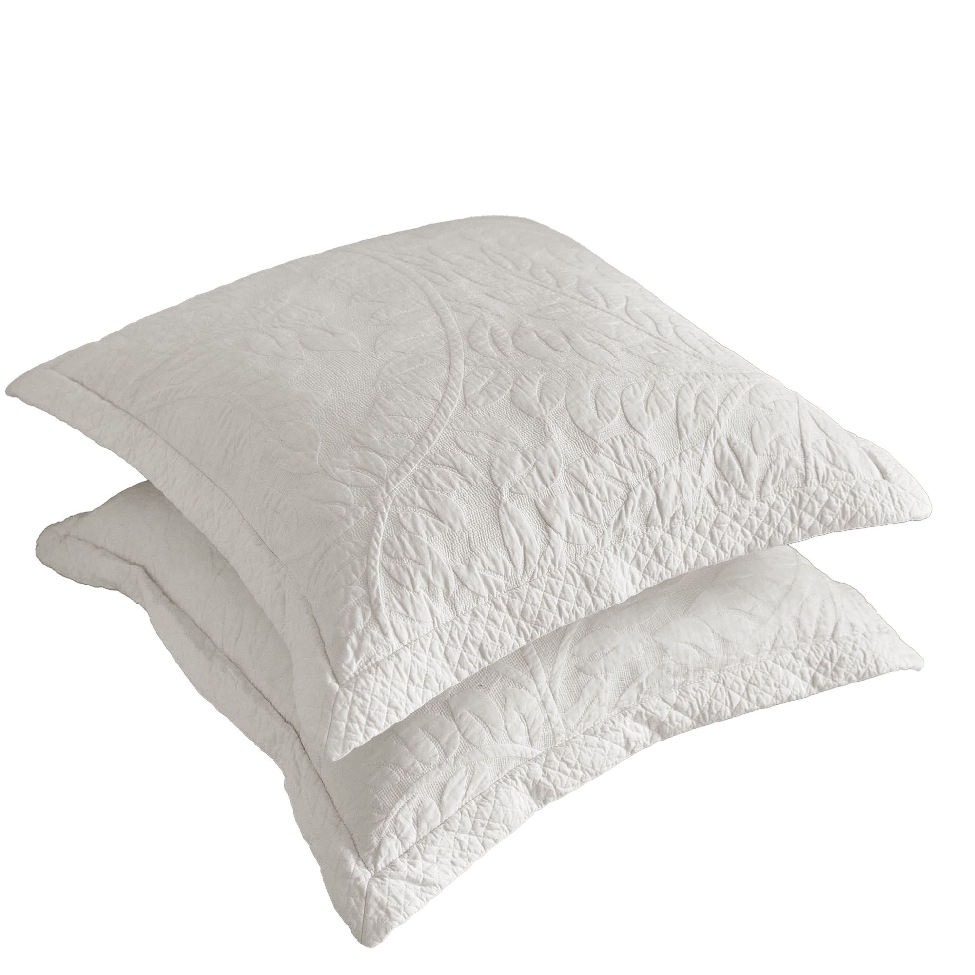 100% Cotton Embroidered Quilted Pillow Shams Set of 2, 26"x26" Euro Size