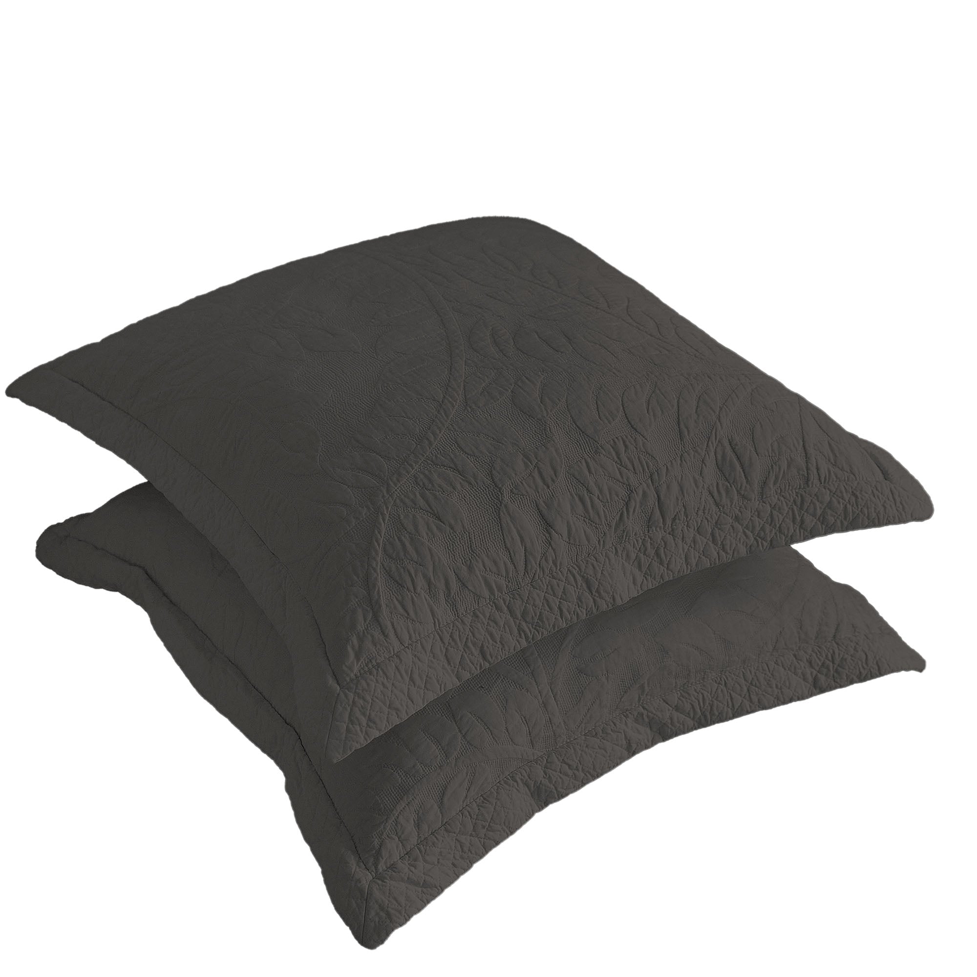 100% Cotton Embroidered Quilted Pillow Shams Set of 2, 26"x26" Euro Size