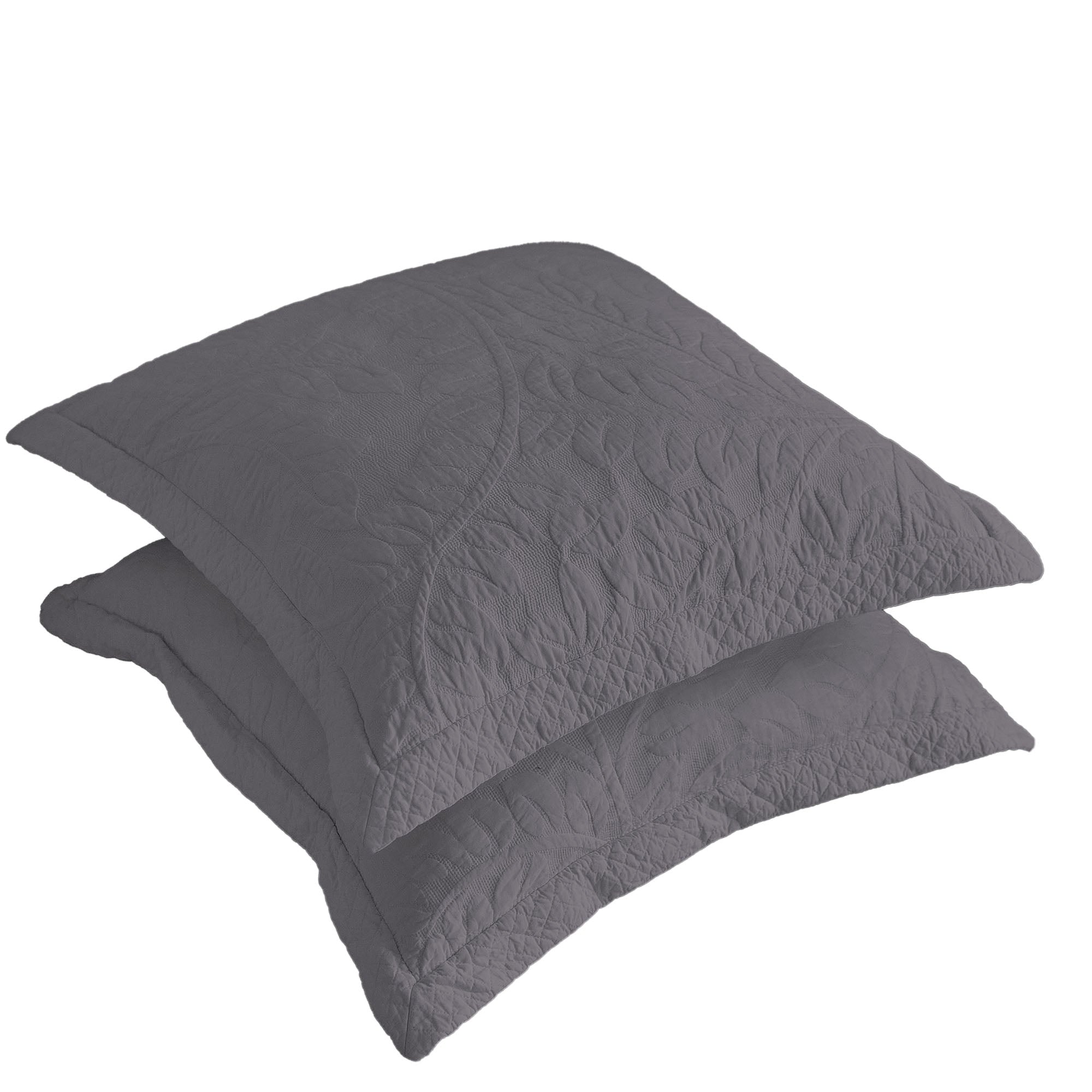 100% Cotton Embroidered Quilted Pillow Shams Set of 2, 26"x26" Euro Size
