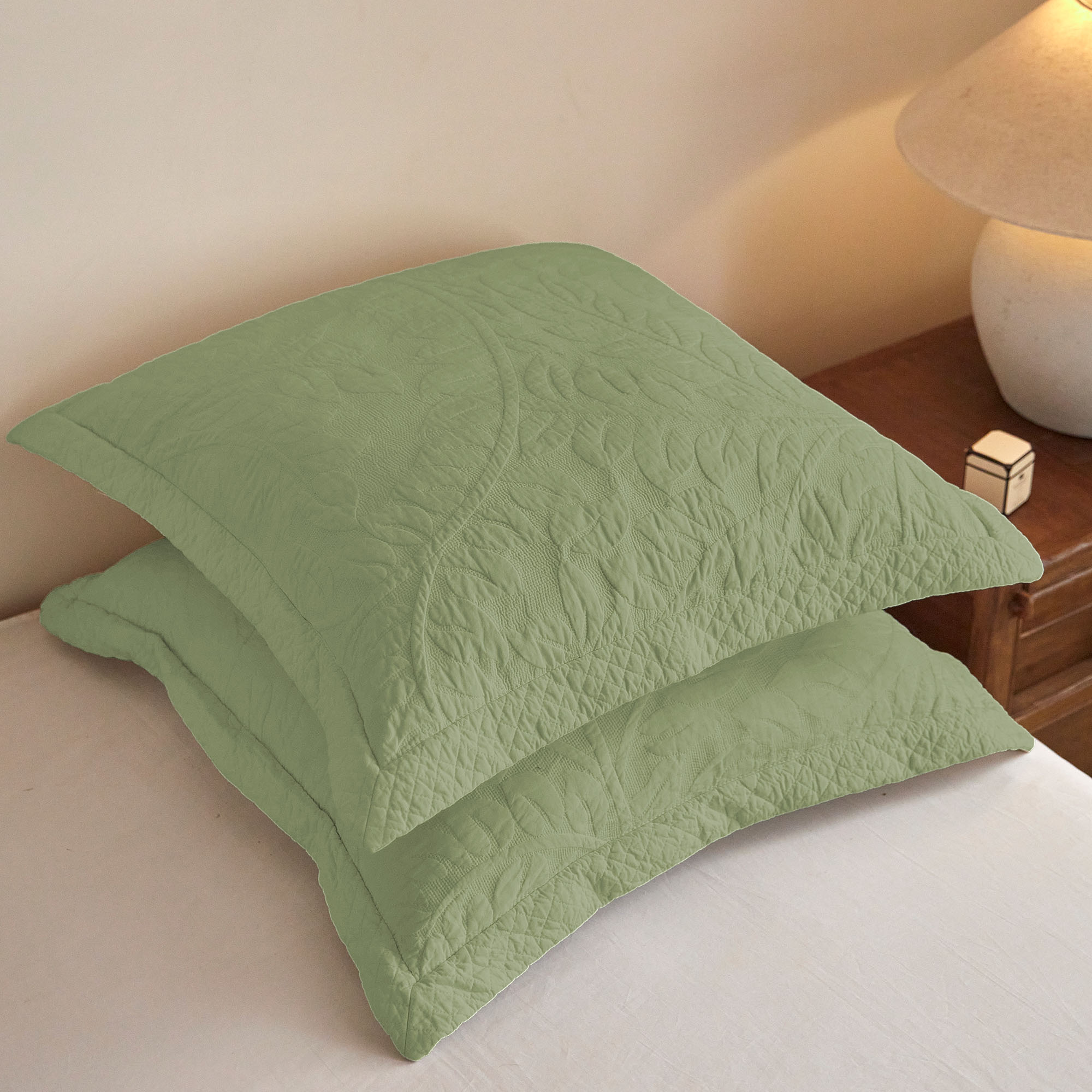 Set of 2 Euro Sham Covers 26 x 26 Inch - 100% Cotton Fabric Quilted Embroidered