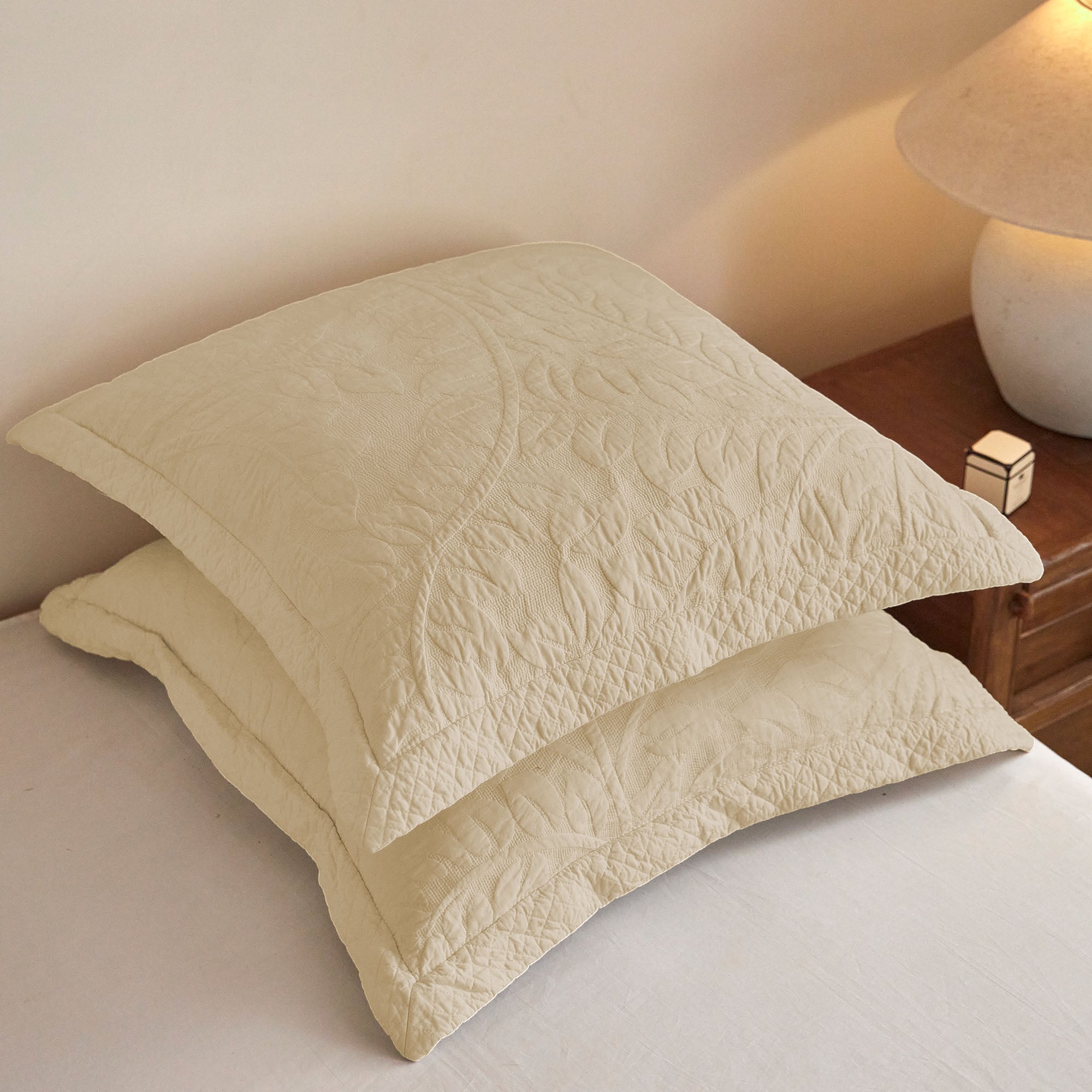 100% Cotton Embroidered Quilted Pillow Shams Set of 2, 26"x26" Euro Size