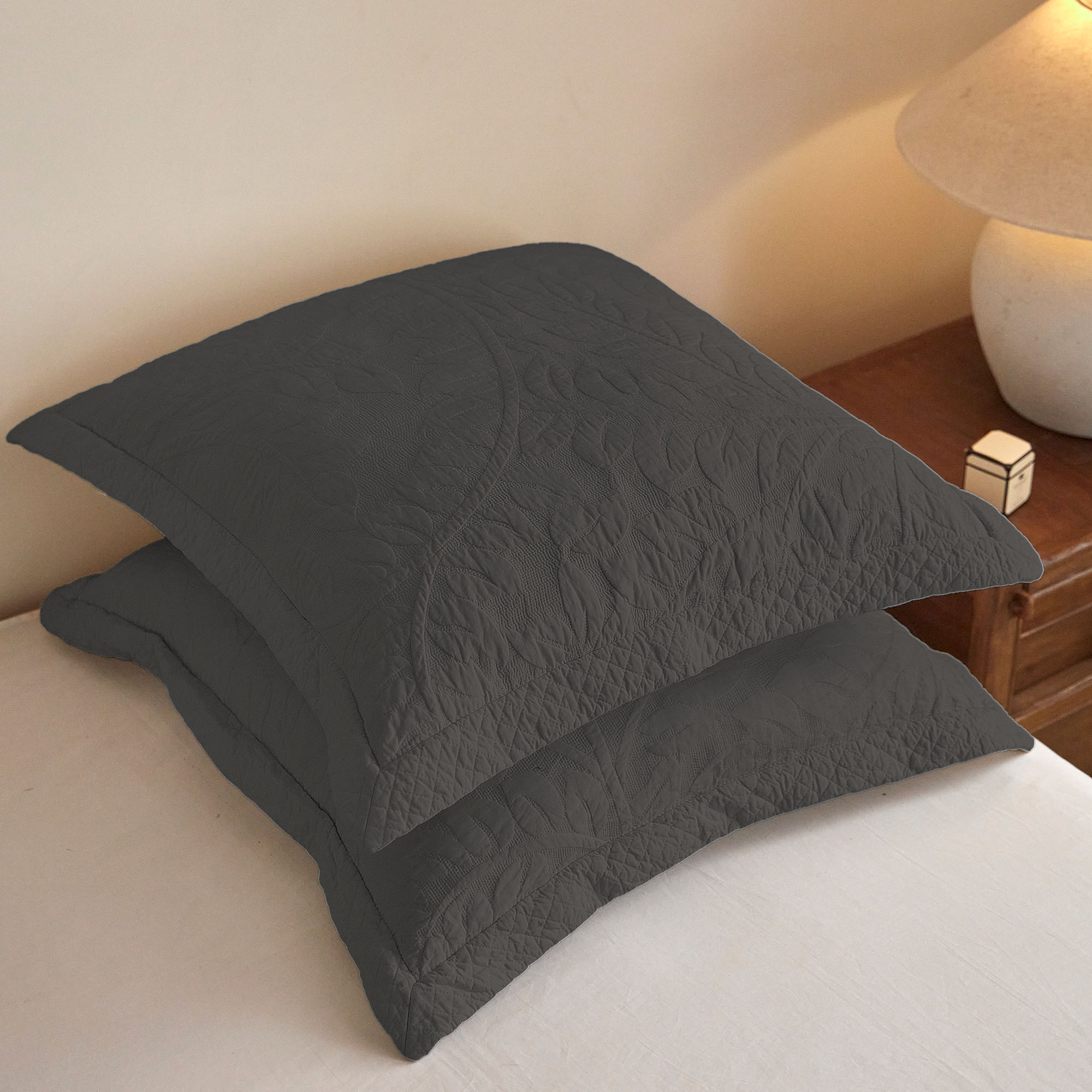 Set of 2 Euro Sham Covers 26 x 26 Inch - 100% Cotton Fabric Quilted Embroidered