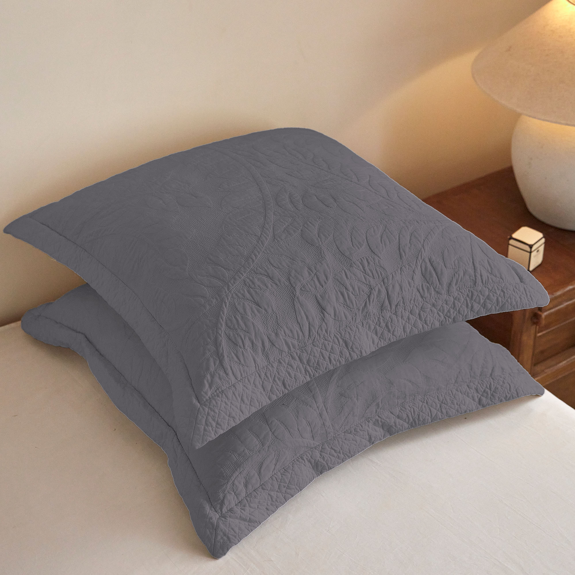 Set of 2 Euro Sham Covers 26 x 26 Inch - 100% Cotton Fabric Quilted Embroidered