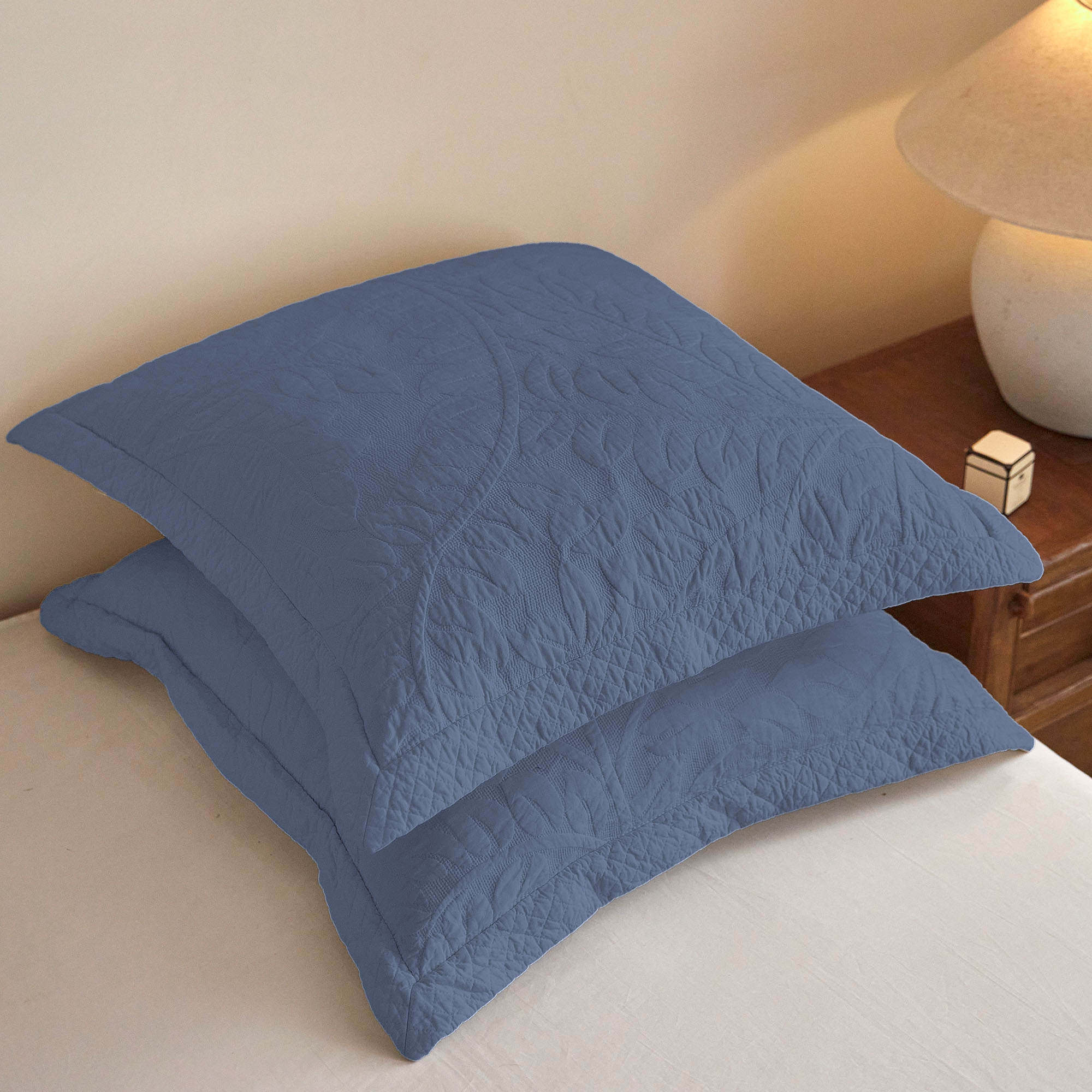 Set of 2 Euro Sham Covers 26 x 26 Inch - 100% Cotton Fabric Quilted Embroidered
