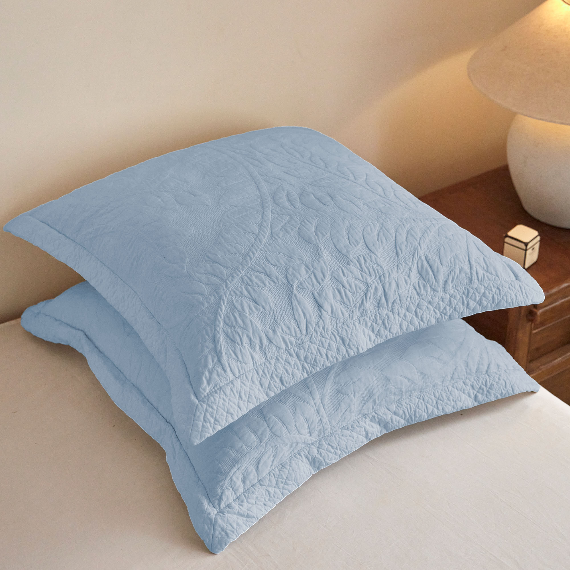 Set of 2 Euro Sham Covers 26 x 26 Inch - 100% Cotton Fabric Quilted Embroidered