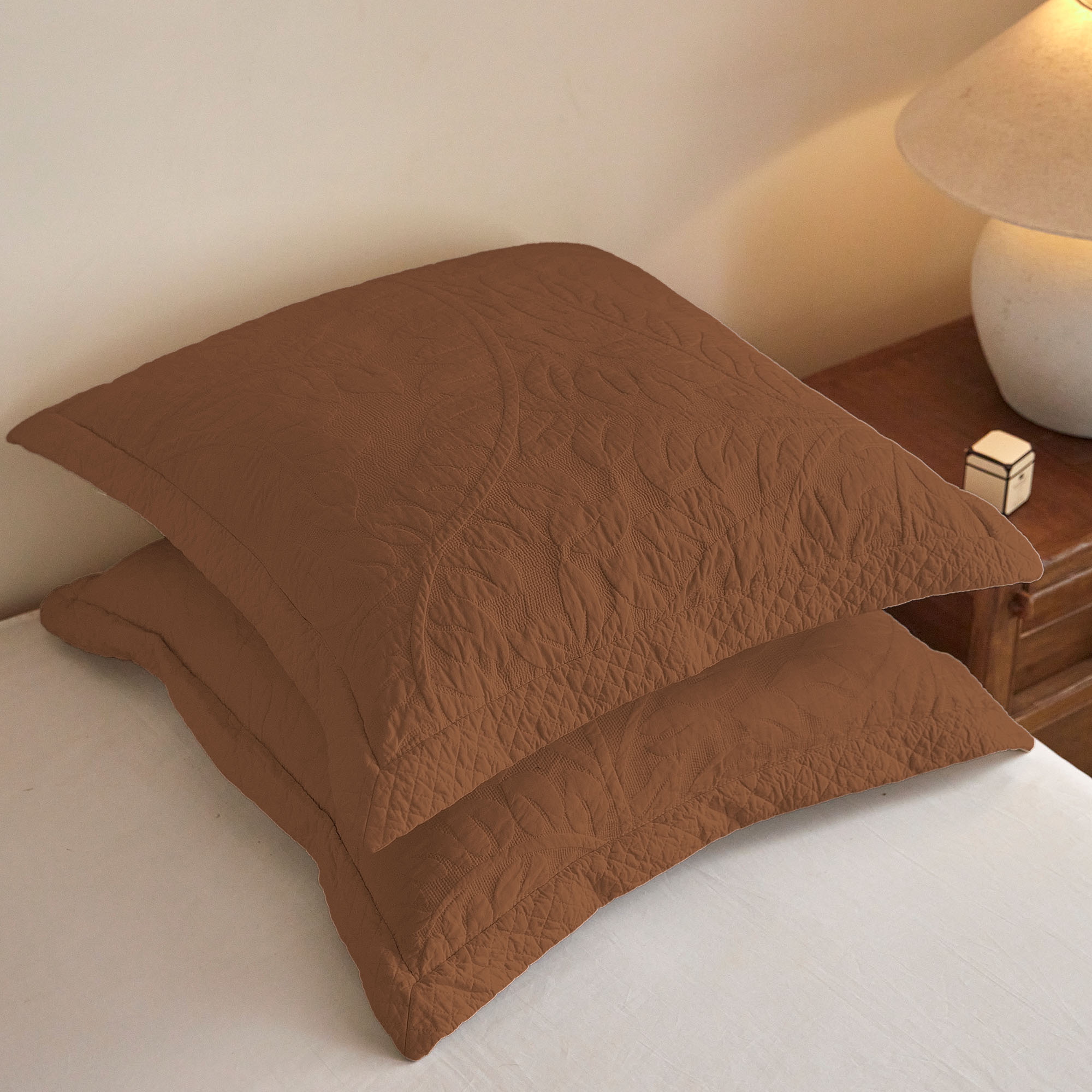 Set of 2 Euro Sham Covers 26 x 26 Inch - 100% Cotton Fabric Quilted Embroidered