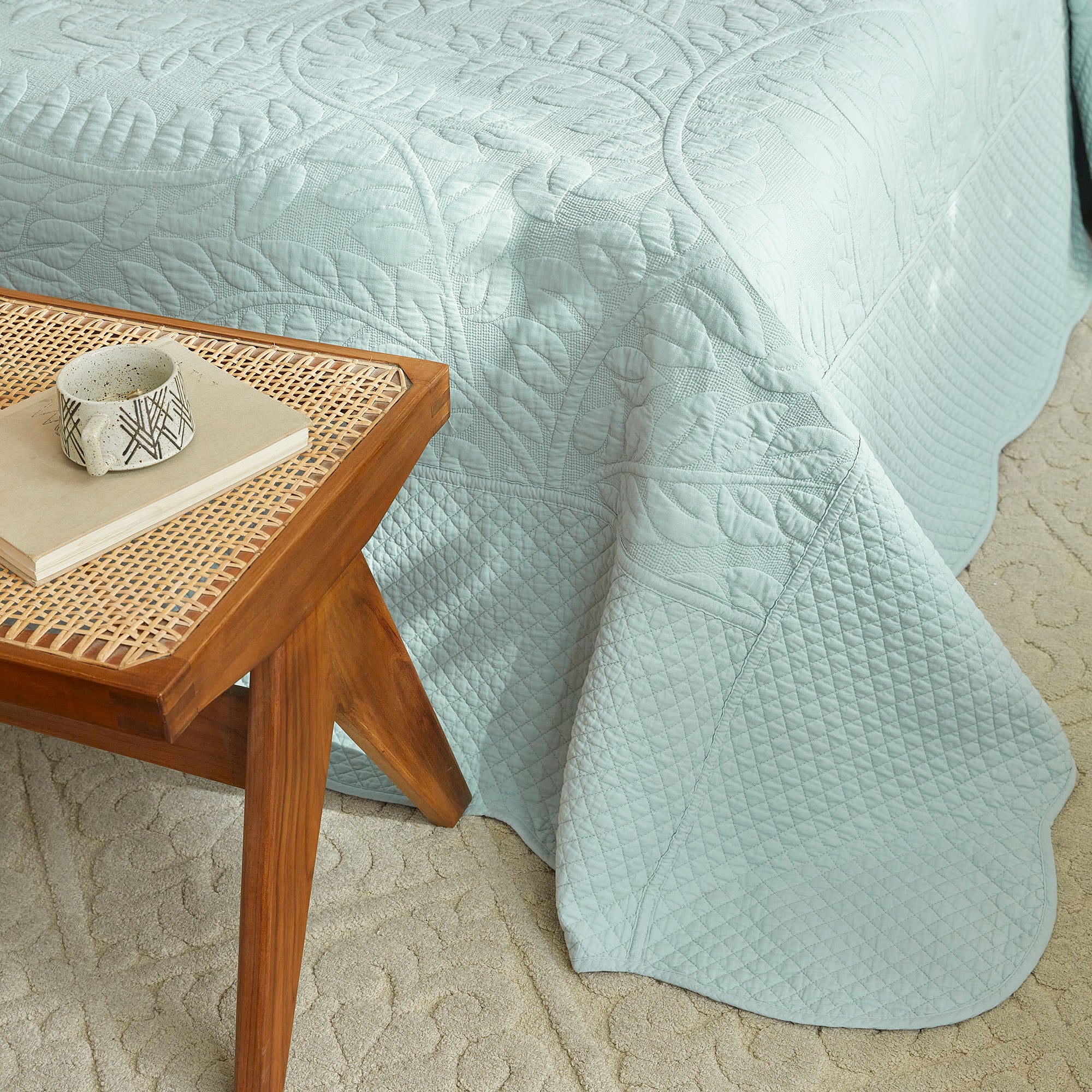 3-Pcs 100% Cotton Oversized Quilt Bedspread Set Embroidery T