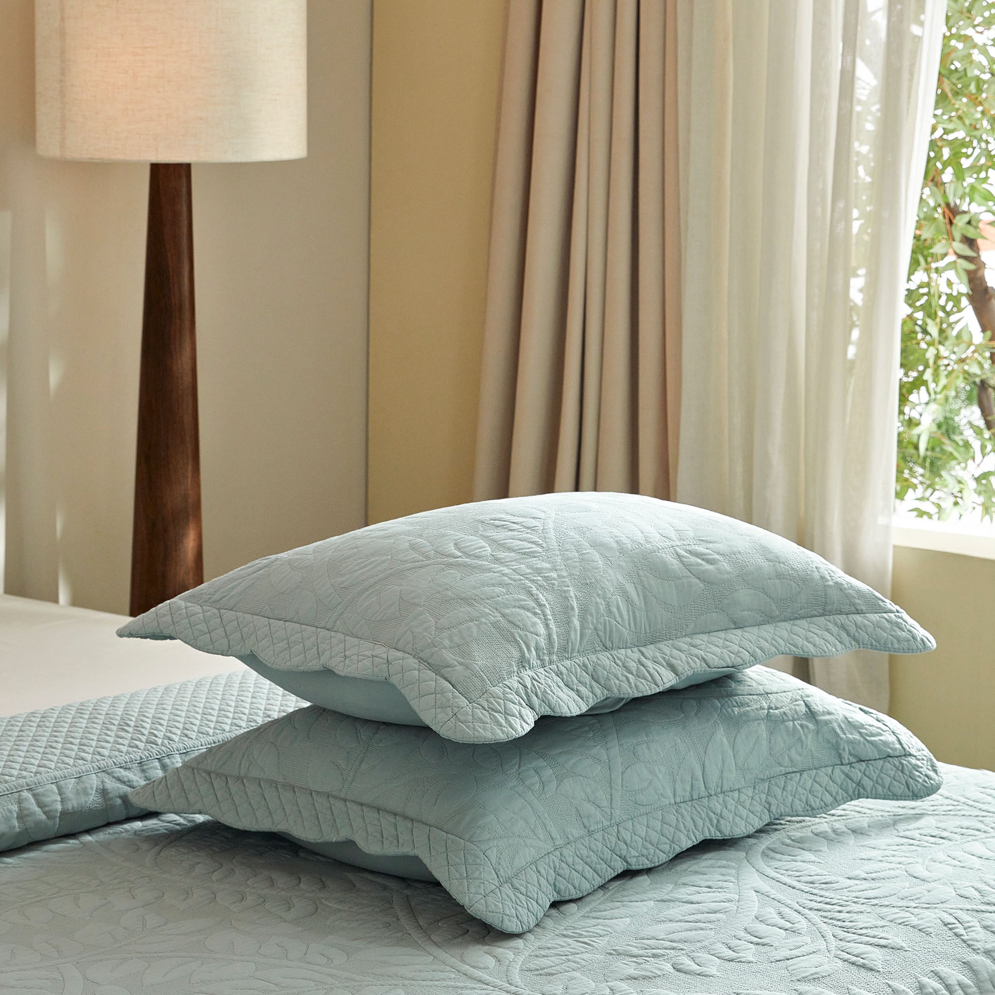 3-Pcs 100% Cotton Oversized Quilt Bedspread Set Embroidery T