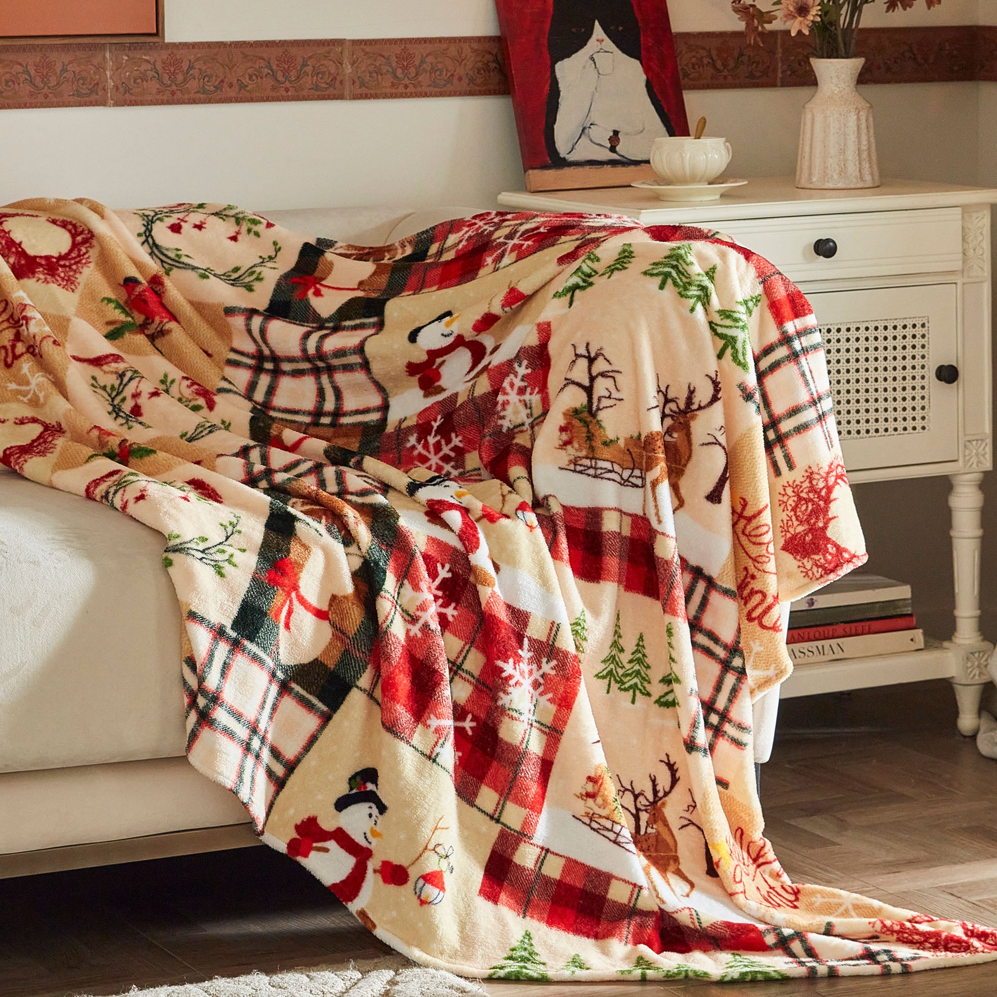 Christmas Throw Blanket 50" x 60" – Soft Flannel Quilt Set Bedspread Throw for Couch, Sofa & Bed