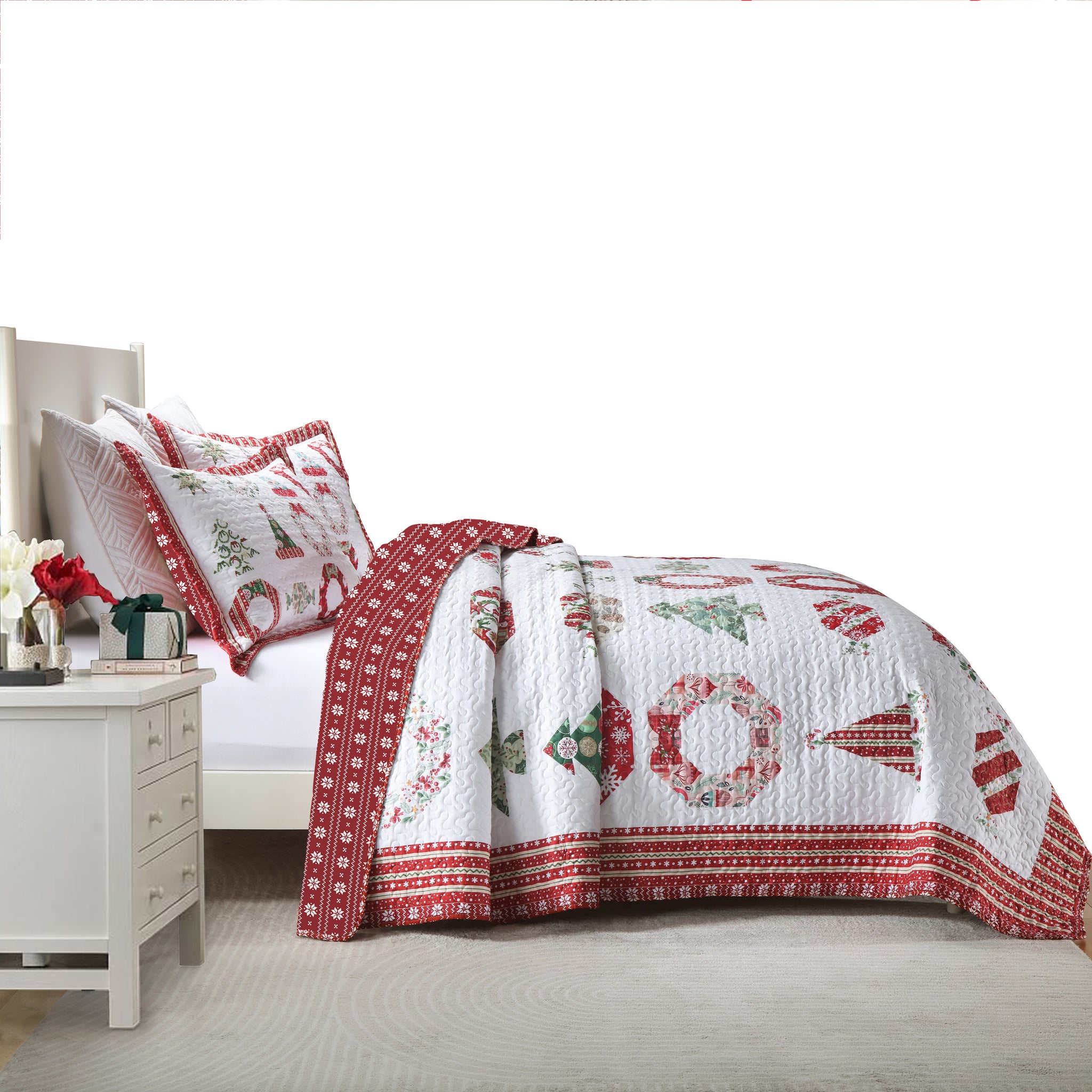 3 Pcs Winter Christmas Quilt Bedspread Set Holiday Bedding Set Candy