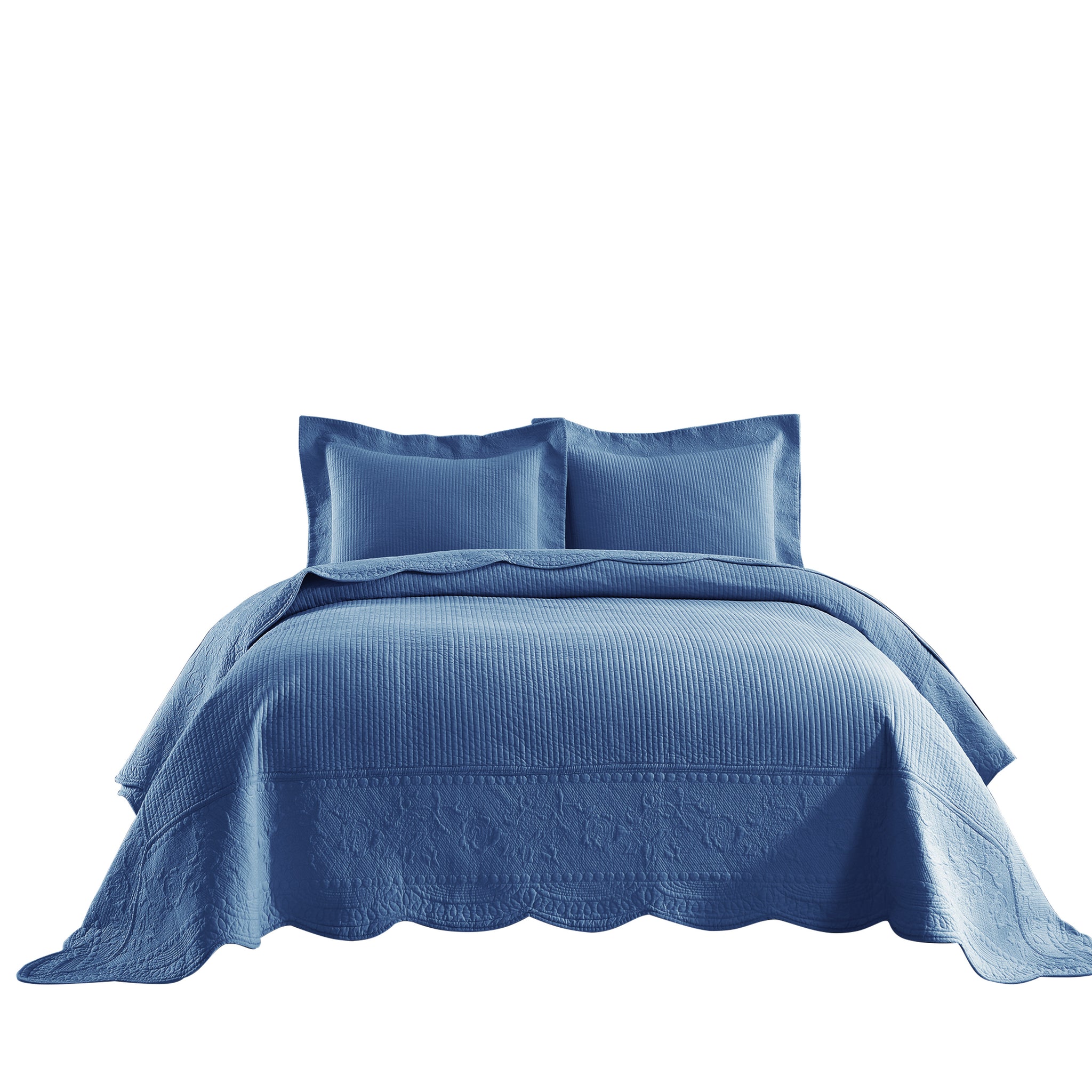 3-Piece Elegantly Embroidered 100% Cotton Oversized Quilt Bedspread Set TG