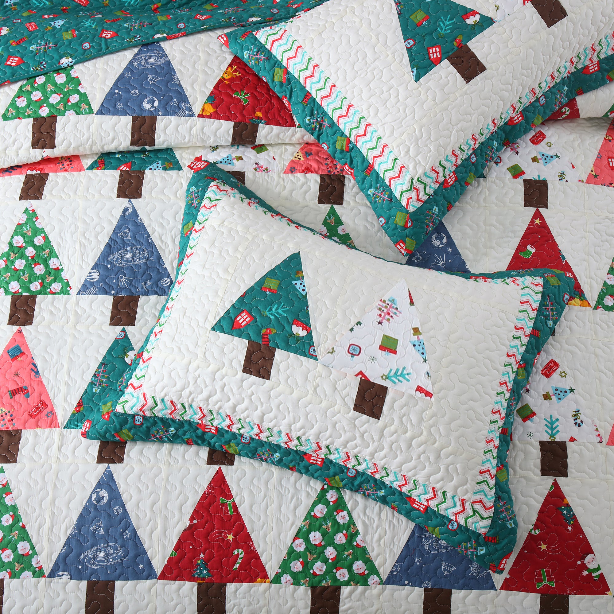 Handcrafted Christmas Patchwork Cotton Quilt Bedspread Set - 3-Piece Vintage Style Holiday Bedding PW101