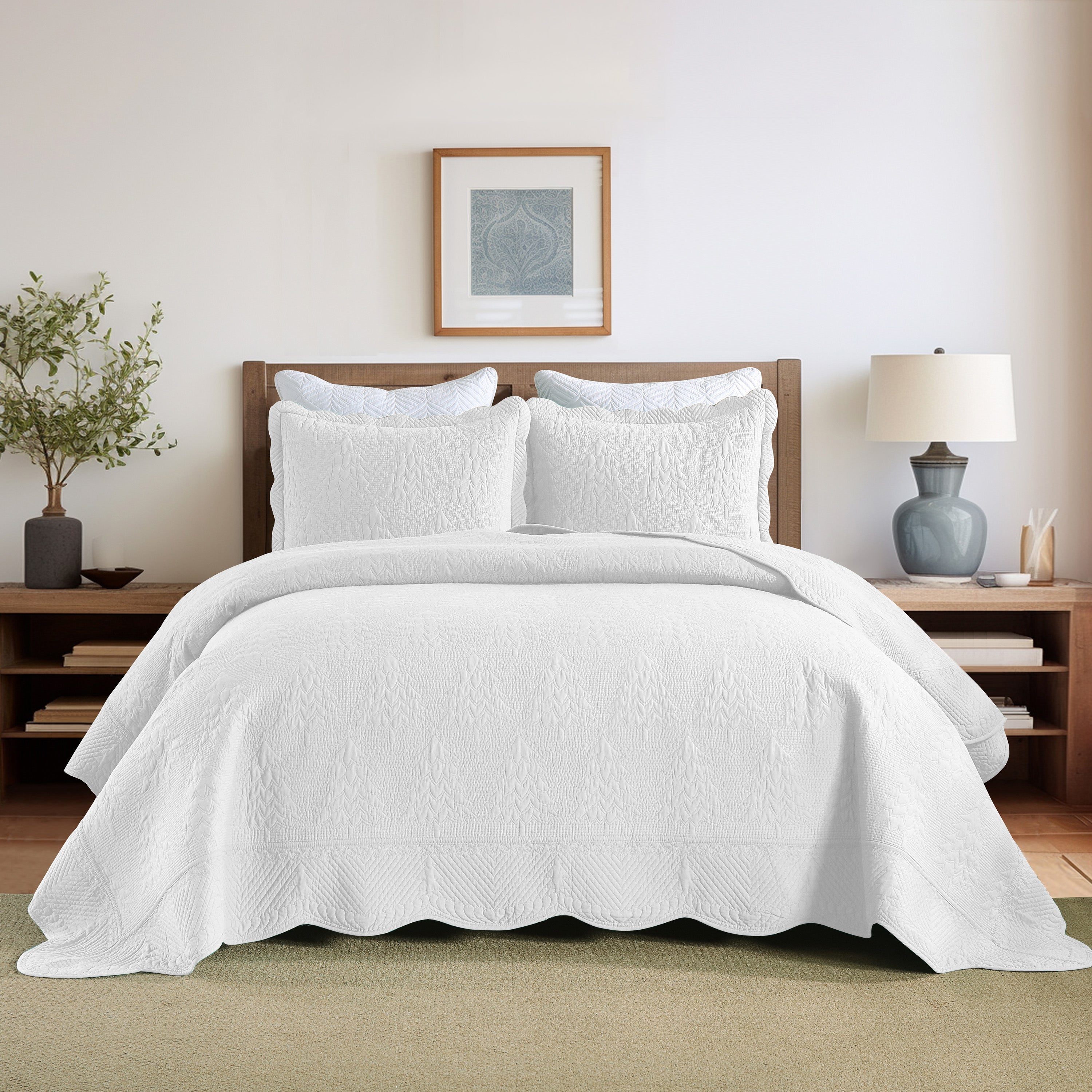 3 Piece 100% Cotton Christmas Tree Oversized Lightweight Bedspread Quilt Set TC