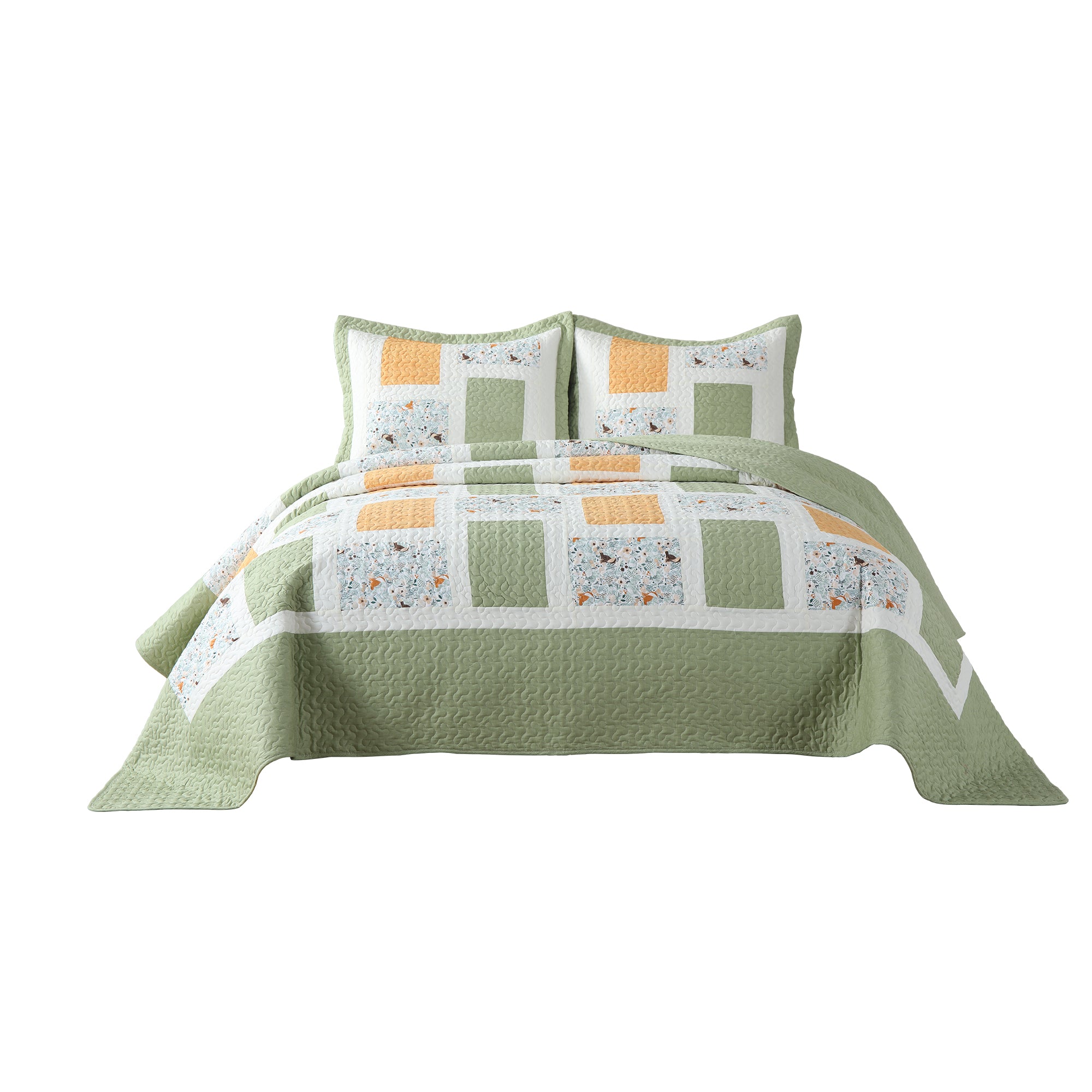 3 Piece Cotton Christmas Patchwork Quilt Set, Farmhouse Bedspread PW103