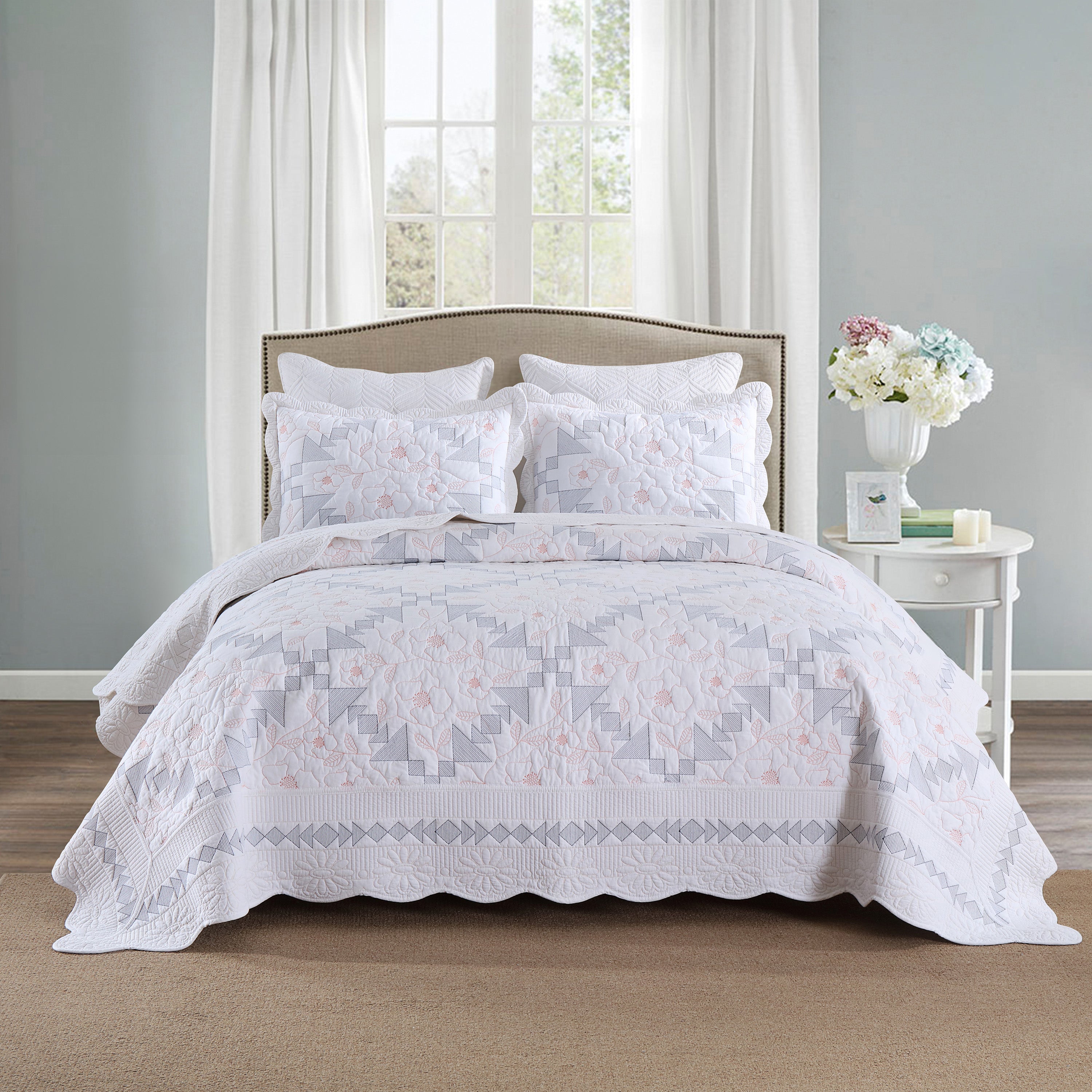 3 Piece 100% Cotton Christmas Tree Oversized Quilt Bedspread Set TC133