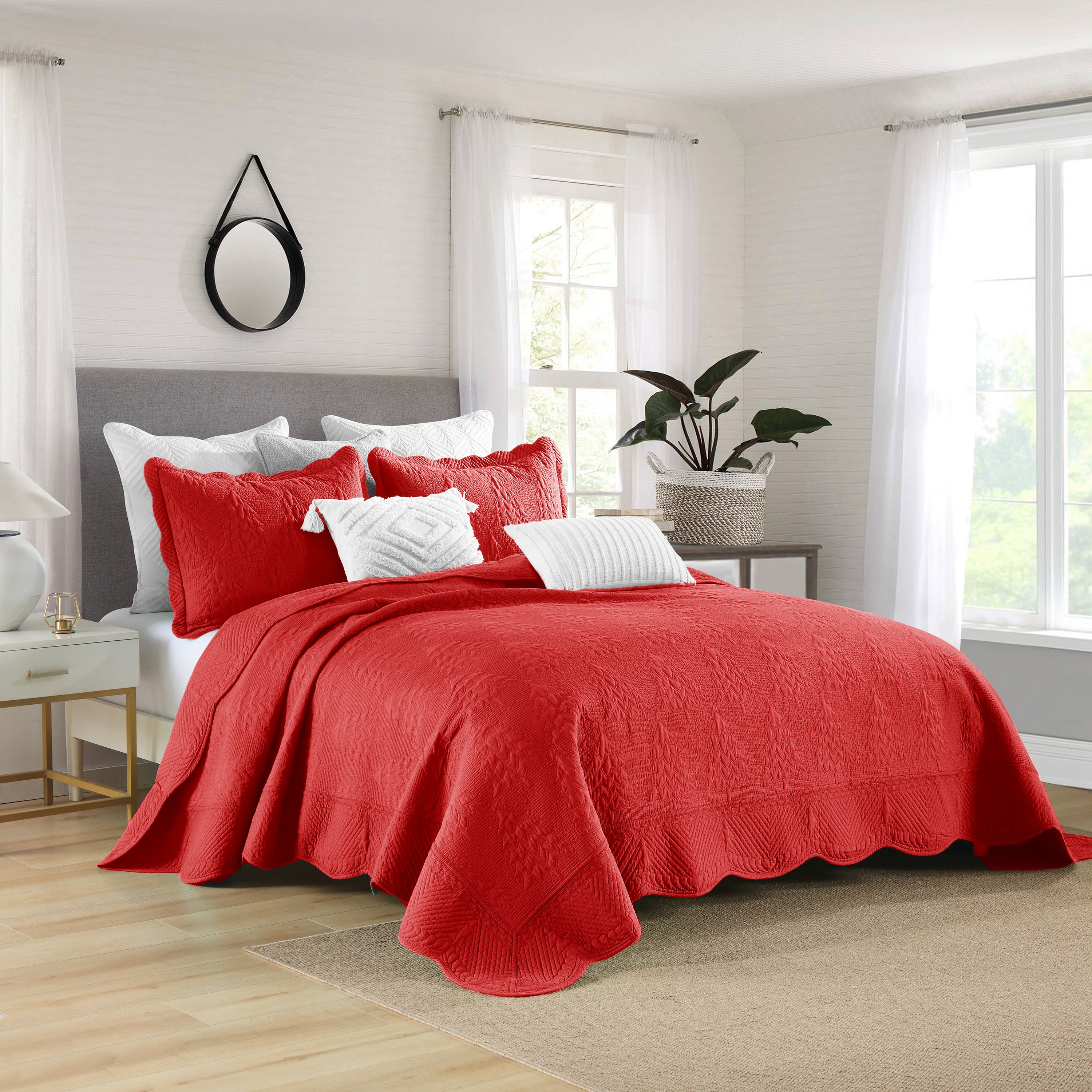 3 Piece 100% Cotton Christmas Tree Oversized Lightweight Bedspread Quilt Set TC