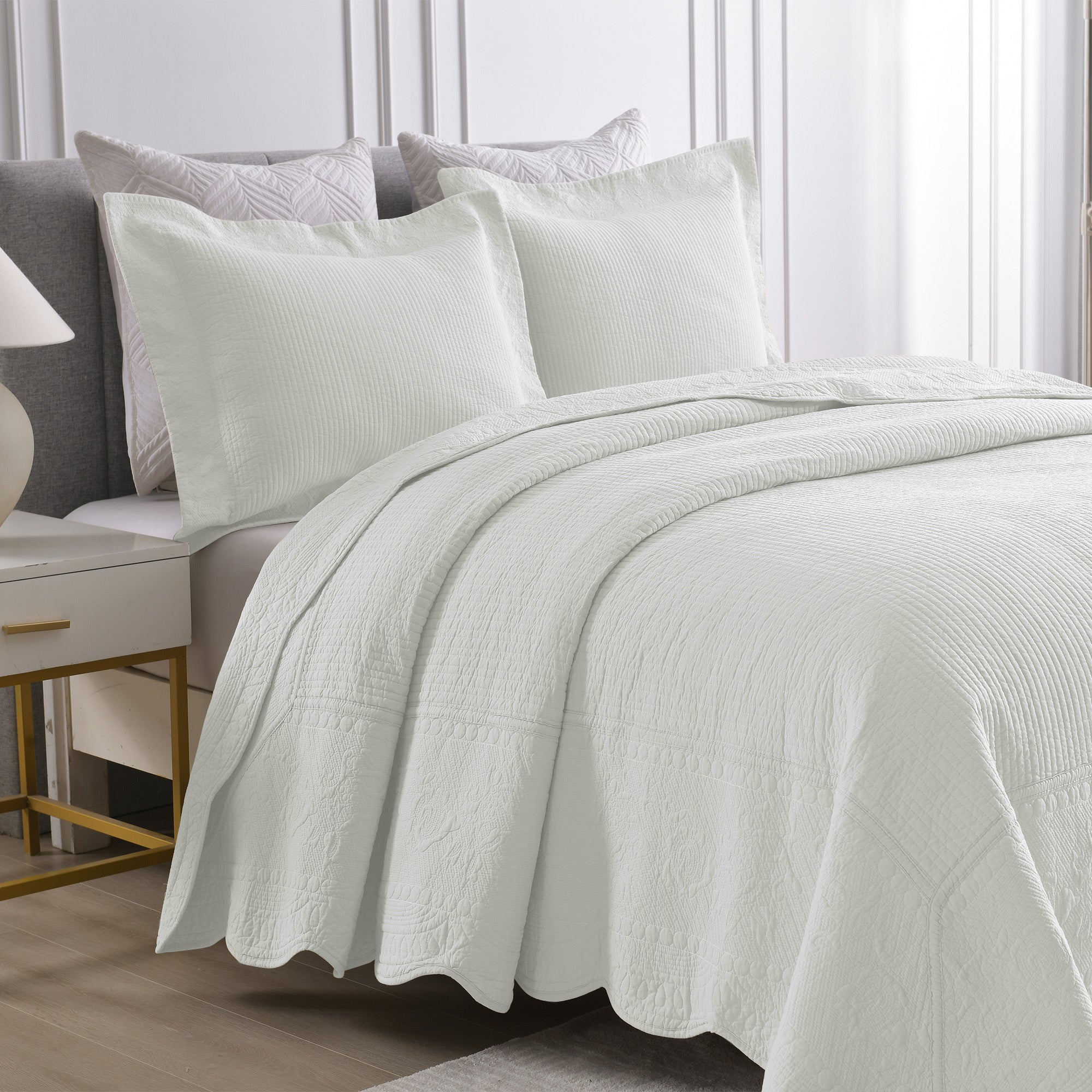 3 Pcs 100% Cotton Embroidered Quilt Bedspread Set, Queen & King Sizes