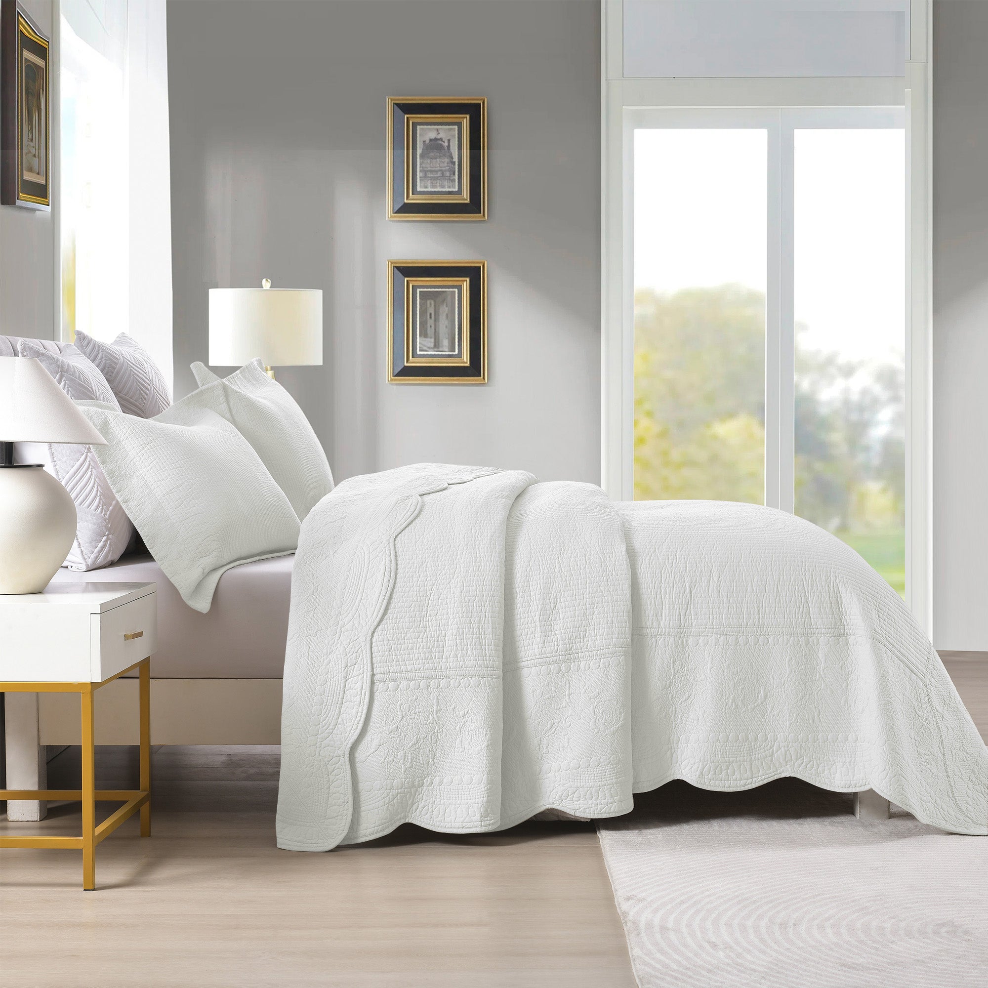 3 Pcs 100% Cotton Embroidered Quilt Bedspread Set, Queen & King Sizes