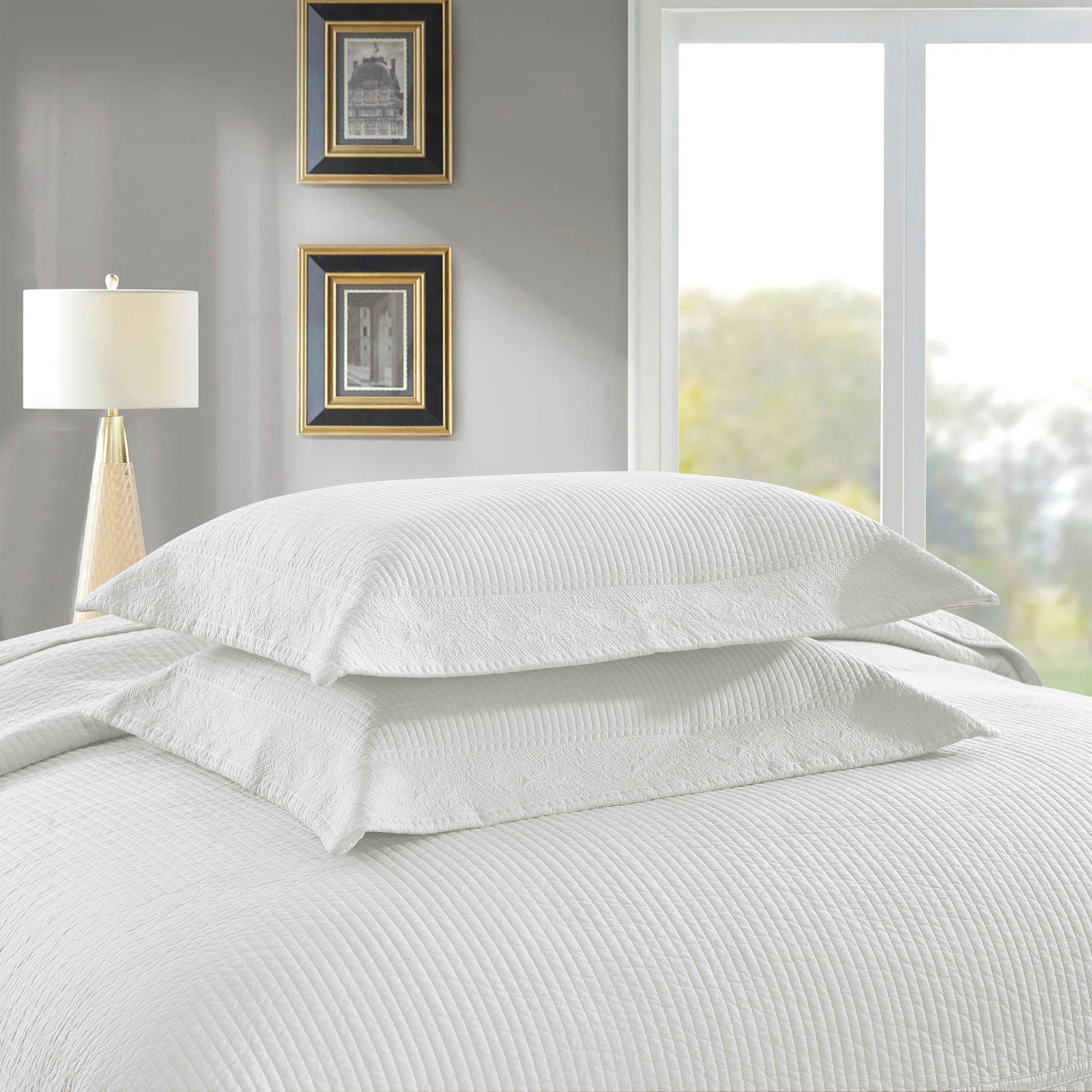 3 Pcs 100% Cotton Embroidered Quilt Bedspread Set, Queen & King Sizes