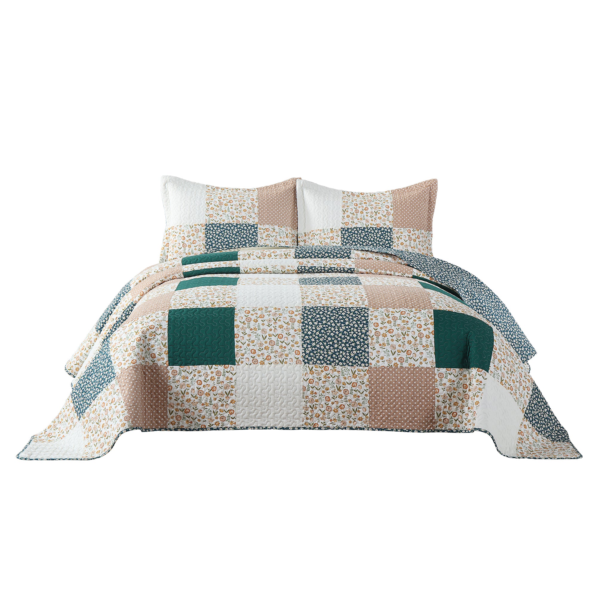 3 Piece Cotton Patchwork Quilt Set, Farmhouse Bedspread PW102