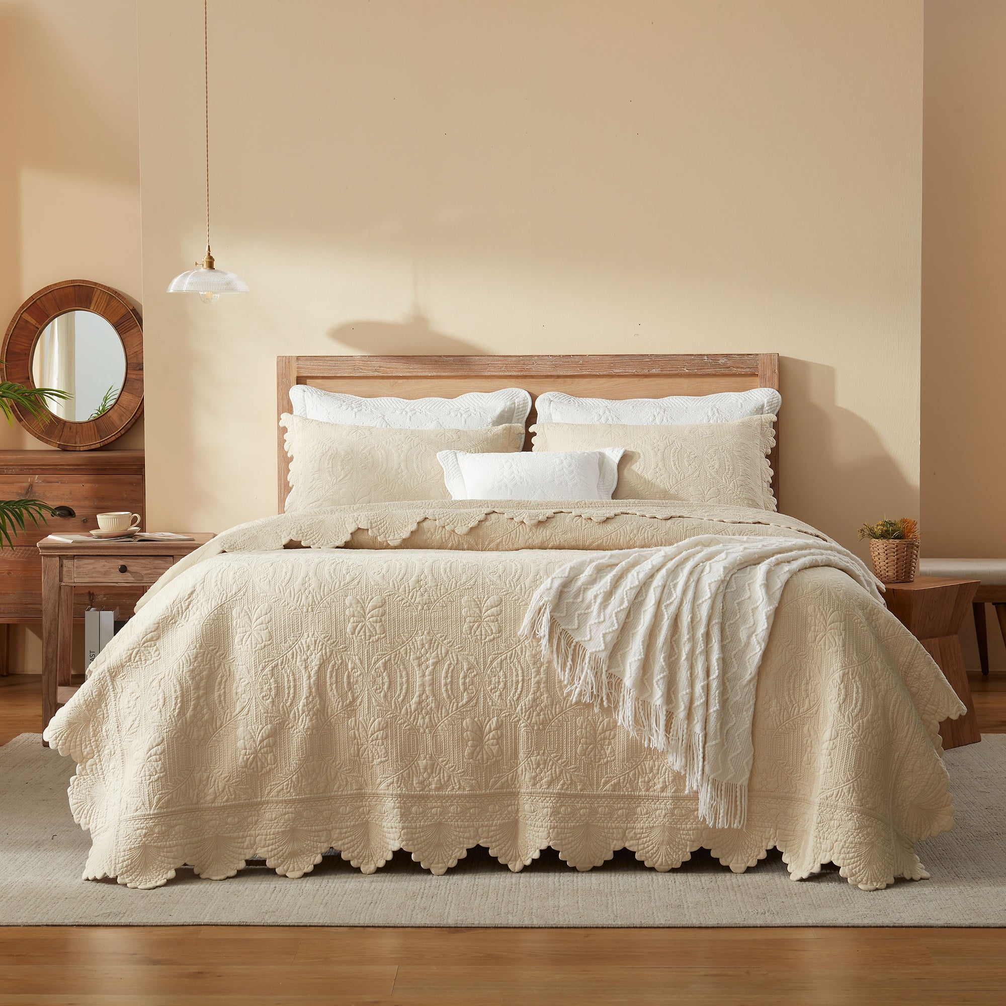 Embroidered Quilt Set – 3 Piece Oversized Bedspread, 100% Cotton TL140