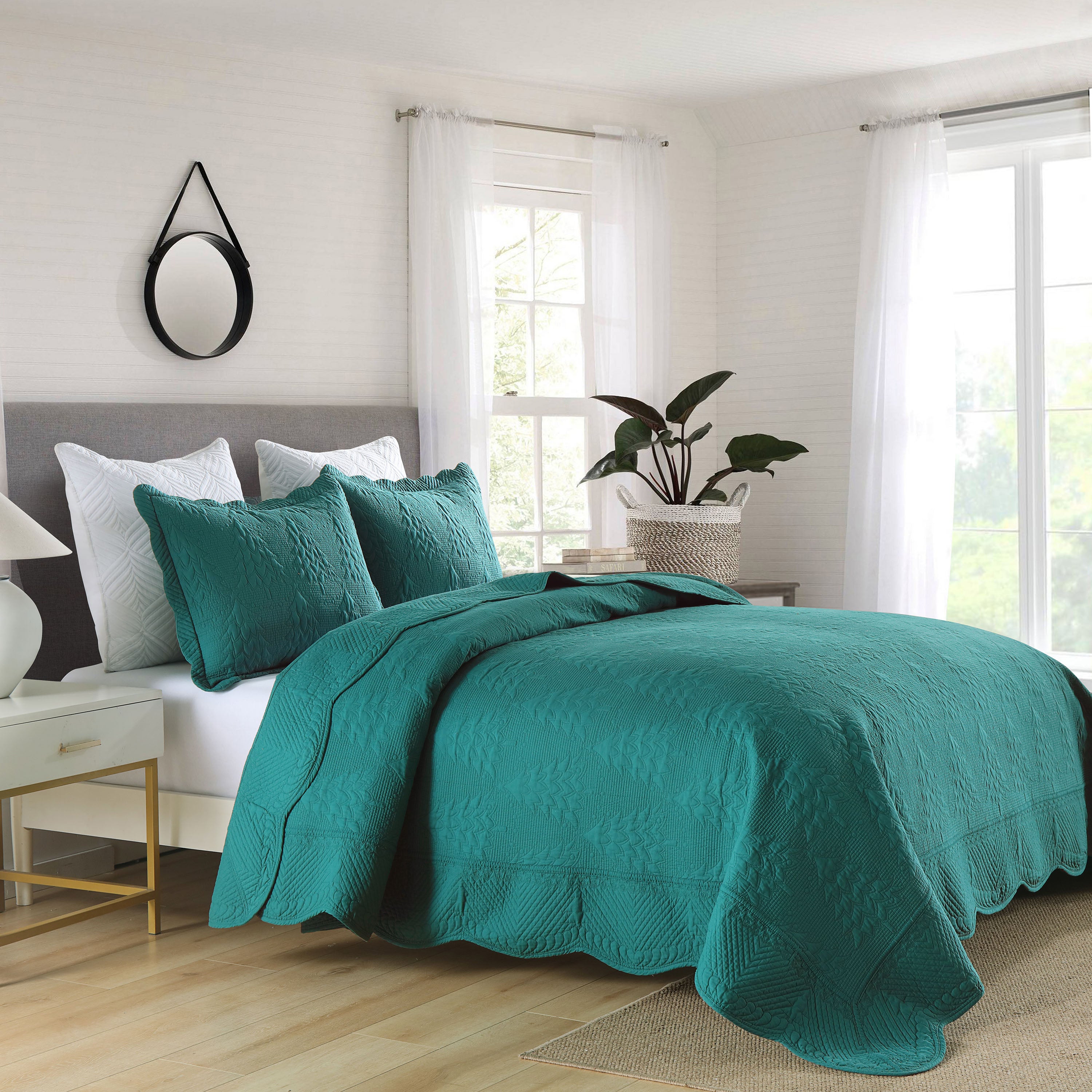 3 Piece 100% Cotton Christmas Tree Oversized Lightweight Bedspread Quilt Set TC