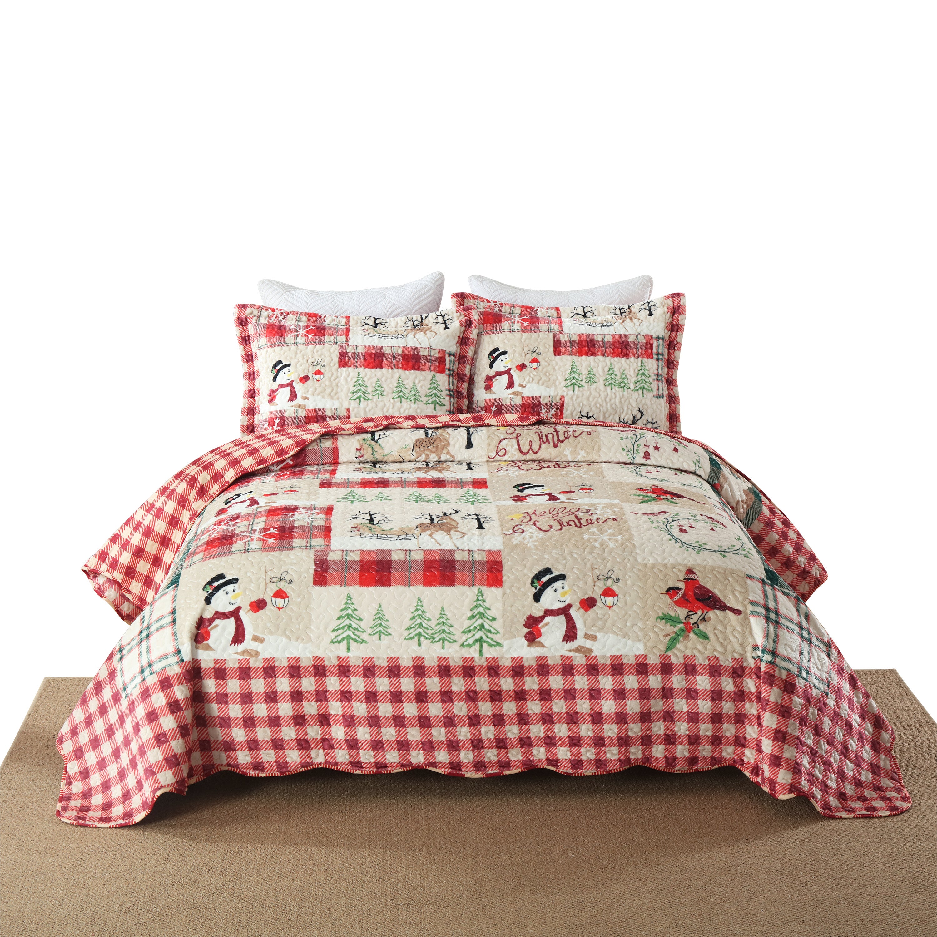 3 Piece Velvet Quilted Christmas Quilt Bedspread Set BYV207
