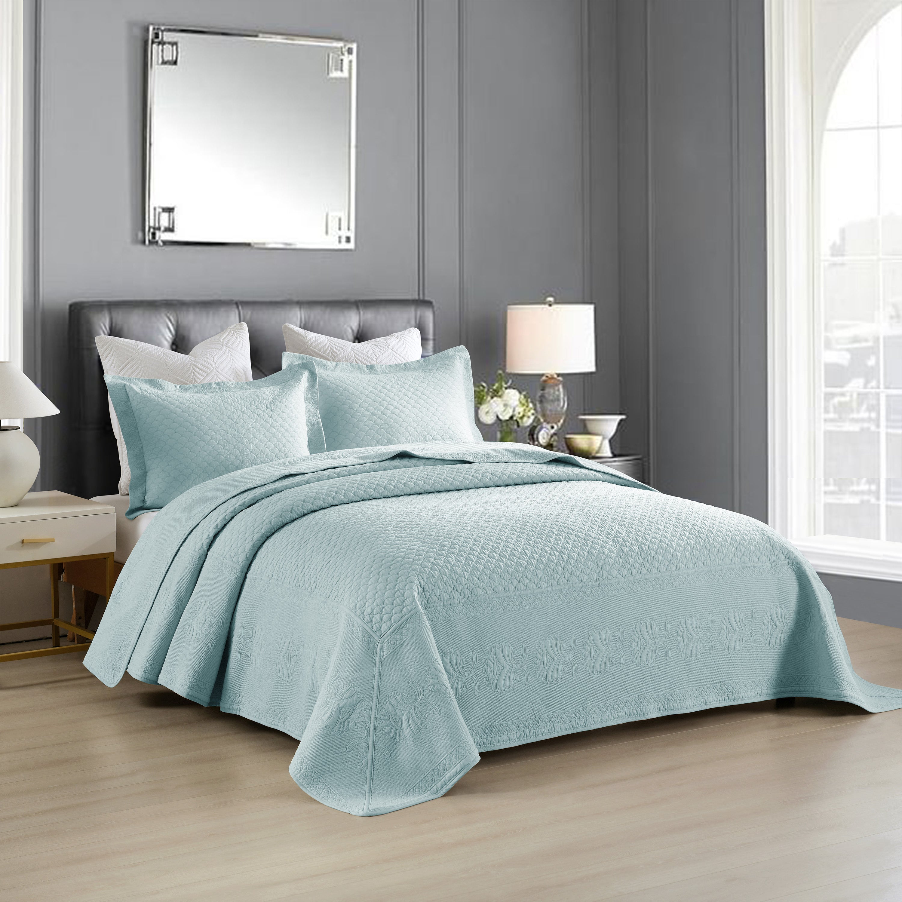 3 Piece 100% Cotton Oversized Lightweight Quilt Set Bedspread TM