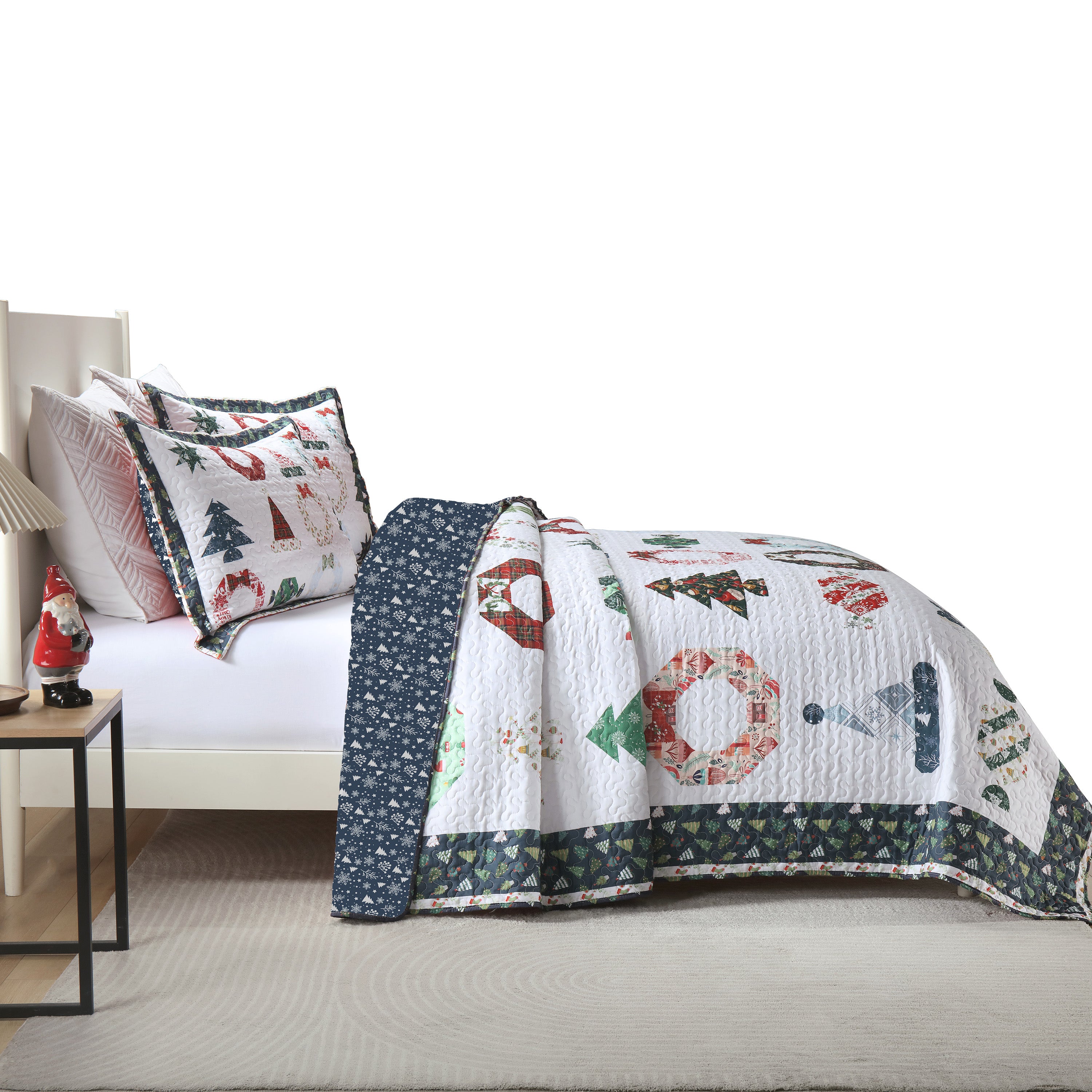 3 Piece Christmas Quilt Set Holiday Candy Print Bedspread