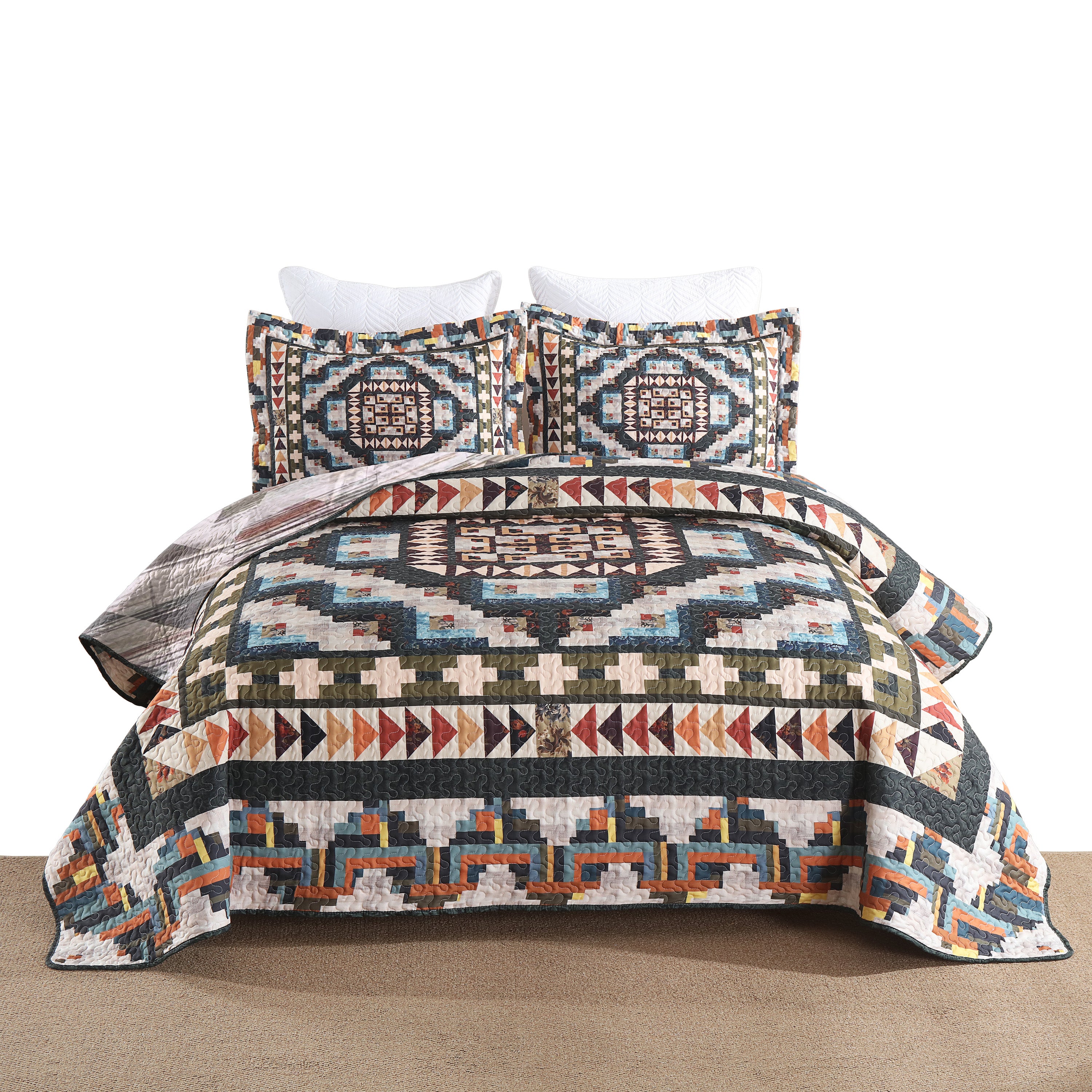 3 Piece Southwestern Lightweight Quilt Bedspread Set Maze Pattern B198